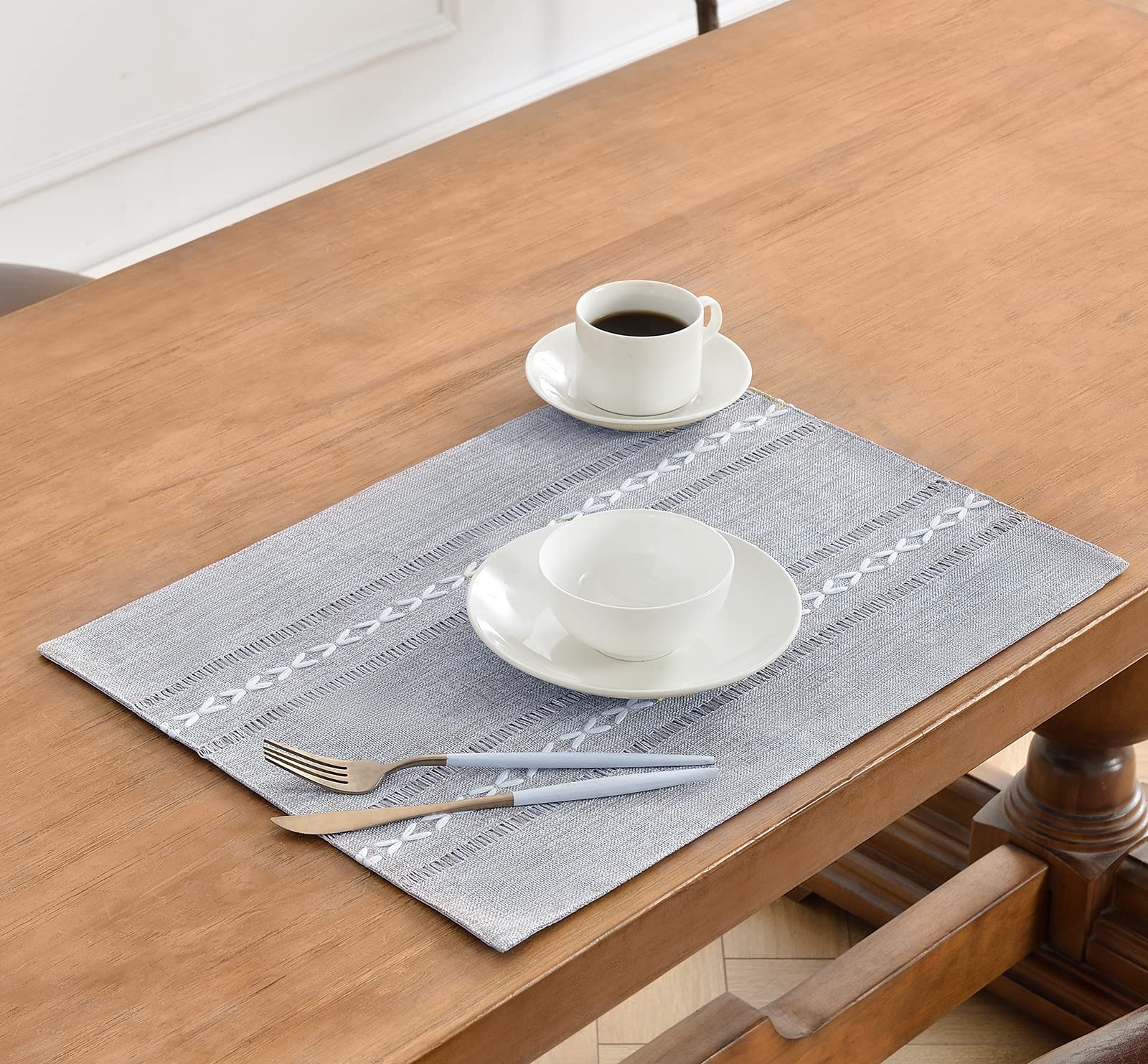 Set De Table Lavable Wracra - Lot De 4 Rectangulaires 35x48cm - Style Boho Chic Gris