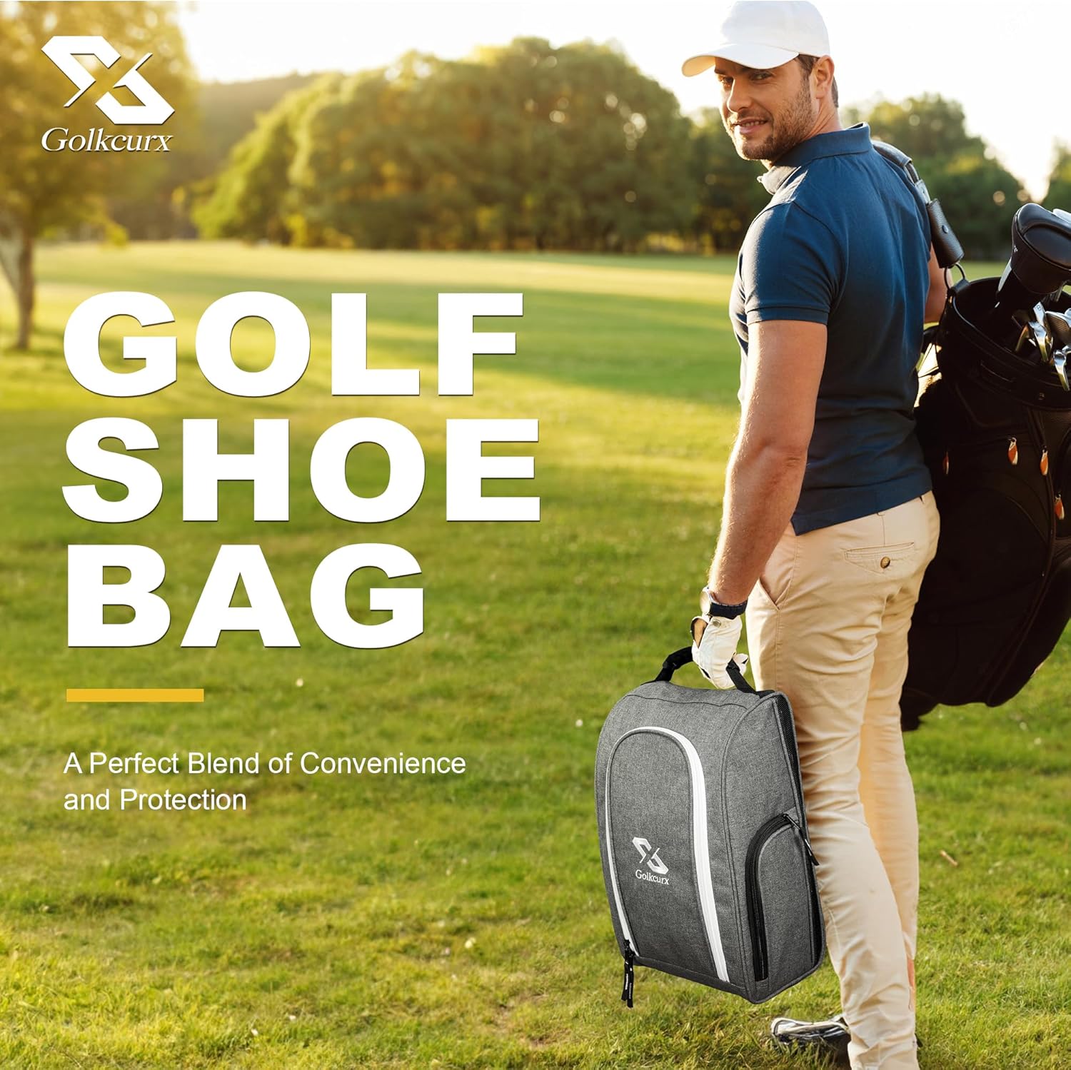 Golkcurx Golf Shoe Bag for Travel Zippered Sport Shoe Carrier Bags with Side Accessory Pockets for Socks, Tees, Golf Balls(Grey) - Image 6