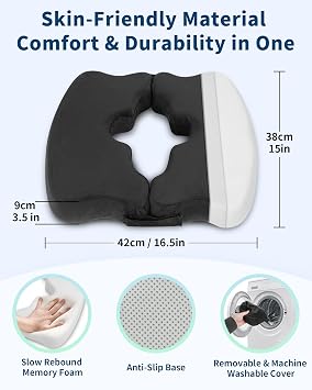 HOMCA Bed Sore Cushions for Butt, Memory Foam Bedsore Pressure Relief Cushion for Sleeping and Sitting, Hemorrhoid Cushion for Coccyx, Sciatica, Postpartum Recovery, and Surgery Rehabilitation(Black)