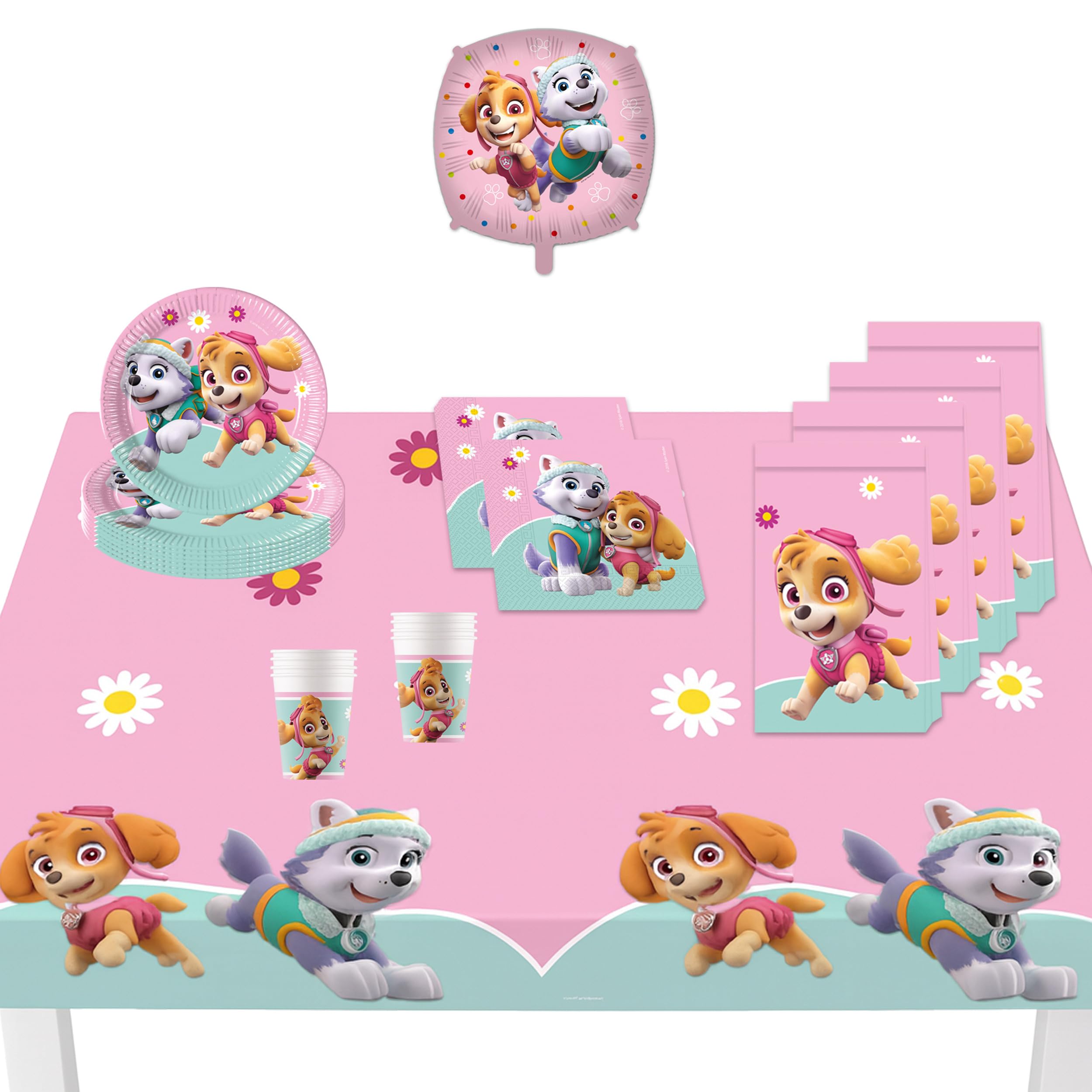 Procos 10215312DY - Set da festa Skye e Everest, stoviglie monouso da 46 pezzi per feste di compleanno e feste a tema per bambini, decorazione della tavola