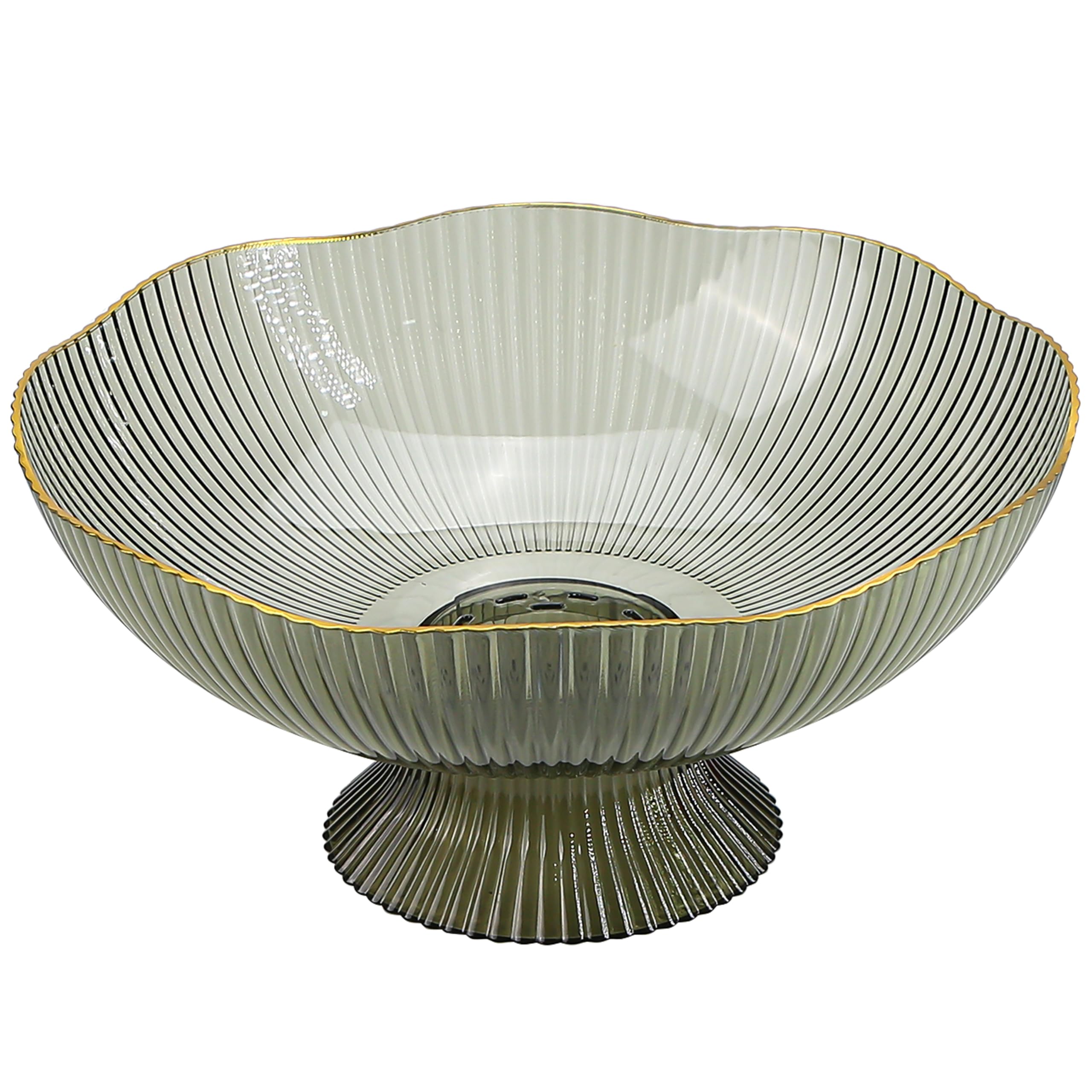 Green Fruit Bowl, Decorative Pedestal Stand Footed Cute Clear Large Storage Basket Organization for Display Produce Snacks in Centerpiece Counter Kitchen Table Home Farmhouse Elegant Design Decoration