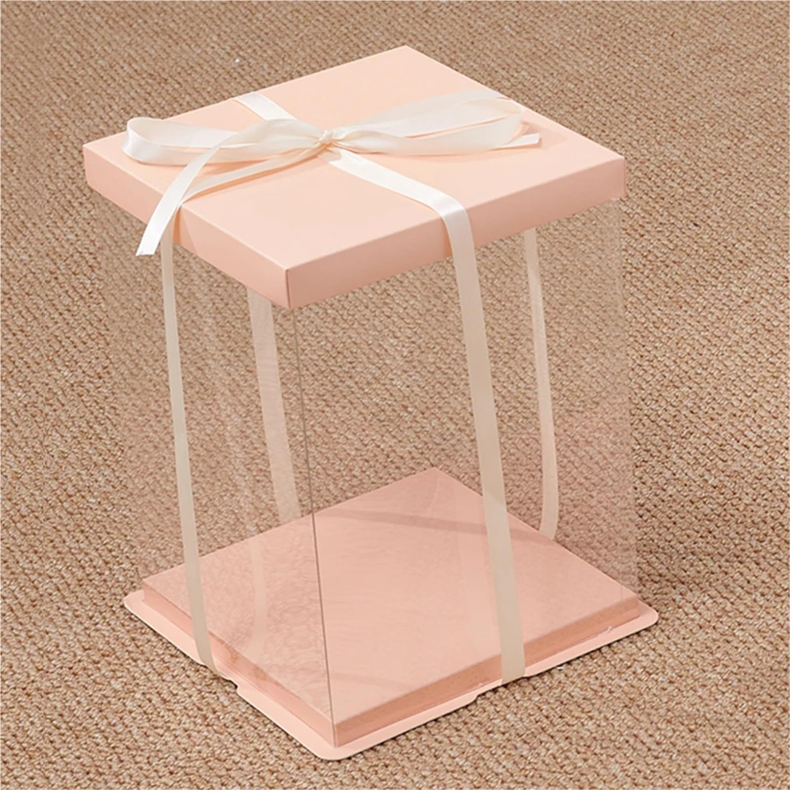 Caja embalaje Clear Plastic Cake Box With Ribbon Emovable Lid, 34cm W X D 37cm H para tartas