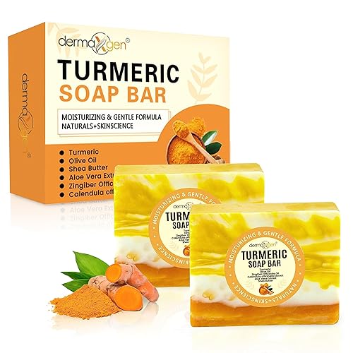 DERMAXGEN Jabón orgánico TURMERIC  Limpiador natural puro hecho a mano para el cuidado de la piel y el cuerpo  Control de manchas, reduce el acné,
