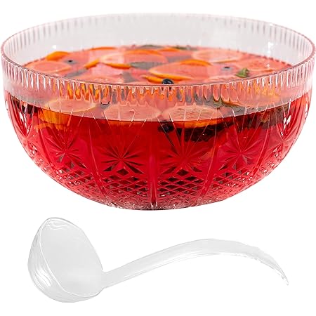 Crystal Cut Plastic Punch Bowl With Ladle 3 Gallon Large Bowls For Parties