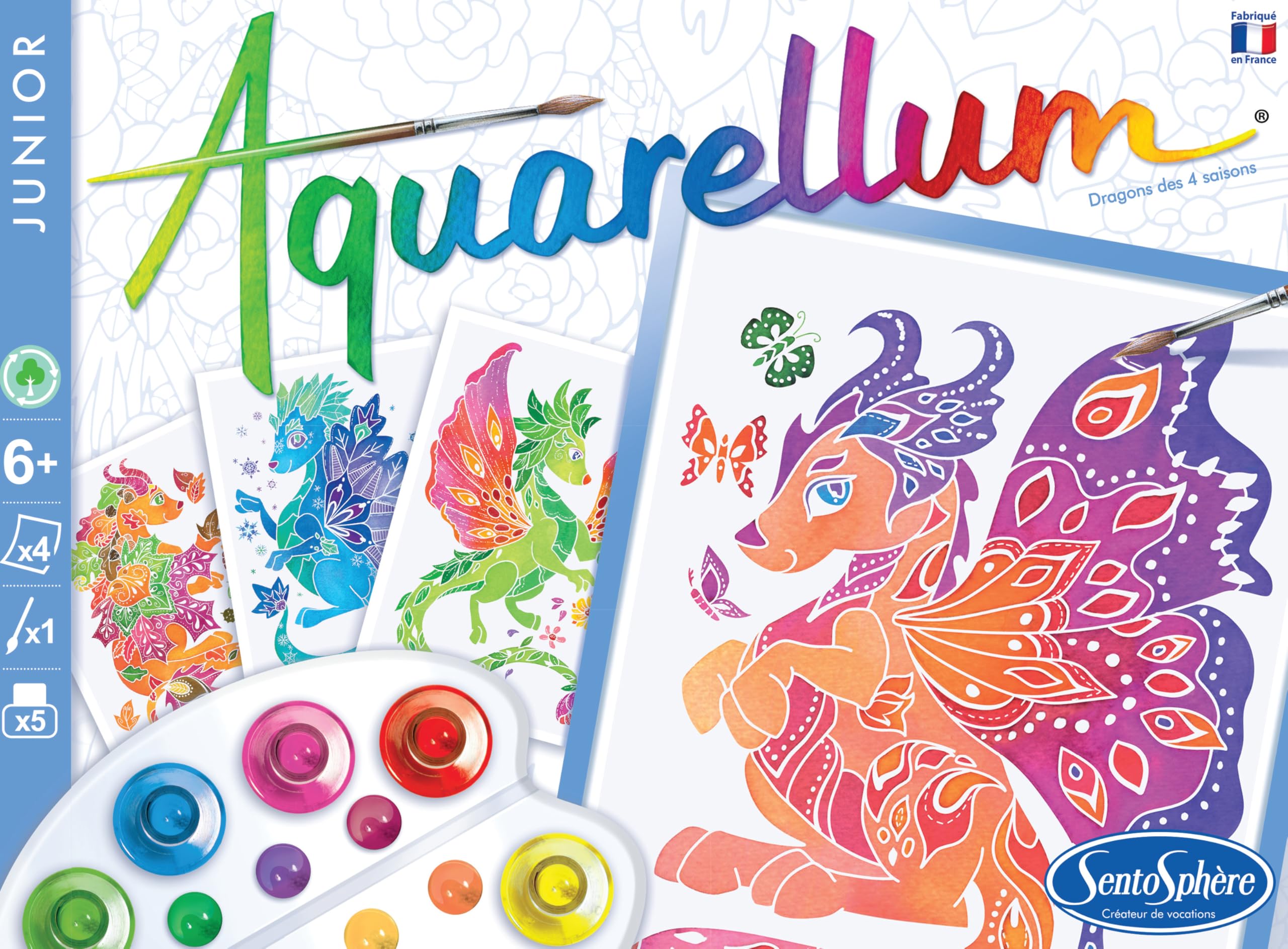 Aquarellum Junior Dragons – Kit Peinture Magique Lavable, Technique De Sertissage, Dès 7 Ans, Fabriqué En France