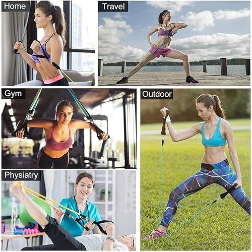 Miniatura 6 de Juego de bandas de resistencia, bandas de ejercicio con asas y anclaje de puerta, correas de tobillo para terapia física, entrenamiento de