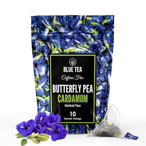 BLUE TEA - Té de hierbas de cardamomo de flor de guisante de mariposa - 10 bolsas de té Té desintoxicante Colorante natural de alimentos, té