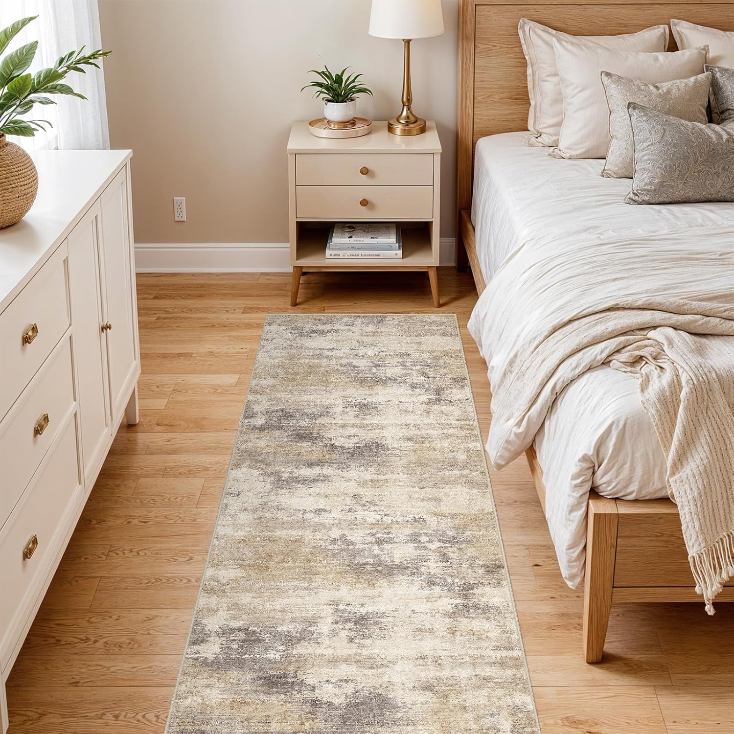 2x5 Kitchen Washable Runner Rug - Hallway Runner Rug with TPR Rubber Backing Non-Slip Low-Pile & Stain Resistant Neutral Modern Abstract for Entryway Bedroom (Brown Beige, 2x5)