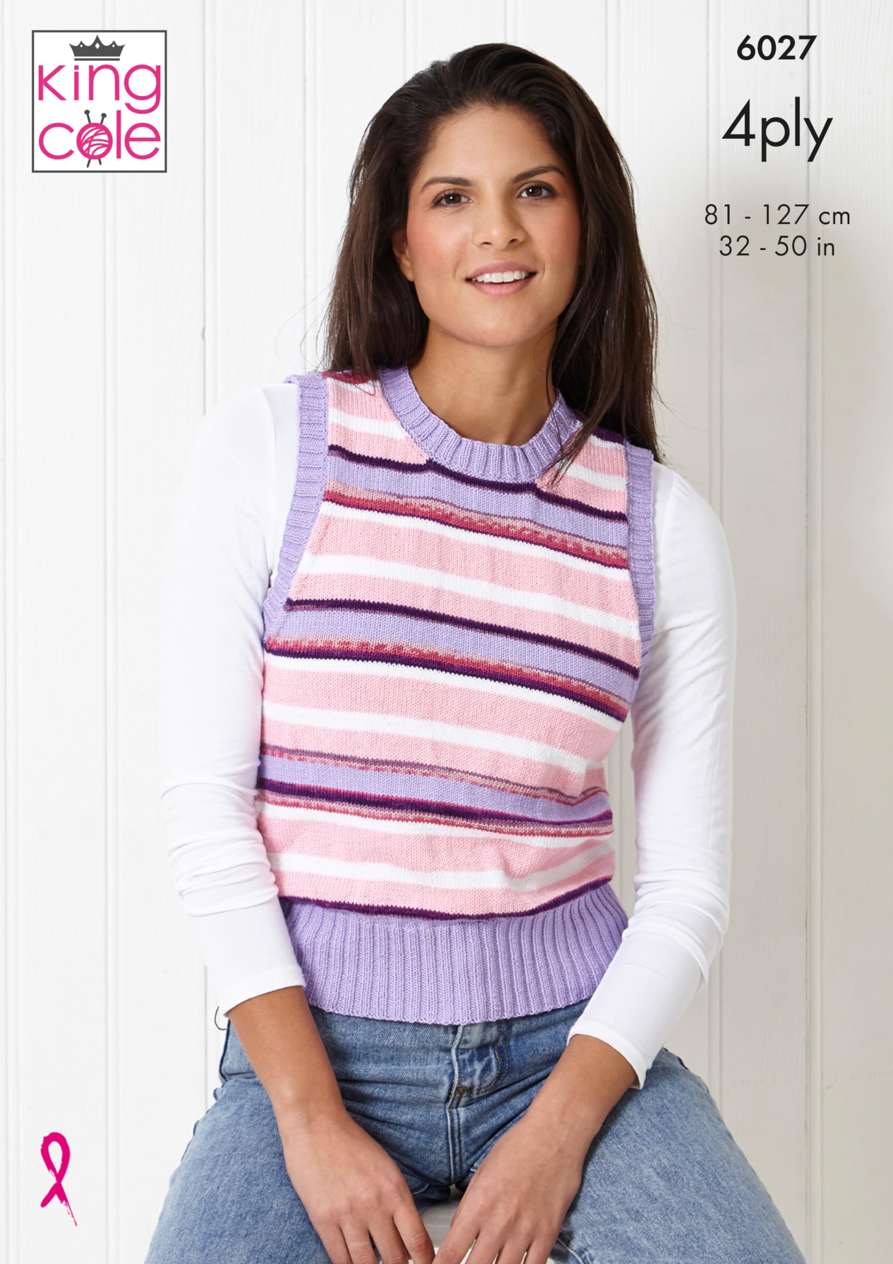 King Cole 4ply Knitting Pattern Ladies Striped or Argyle Pattern Slipover 6027