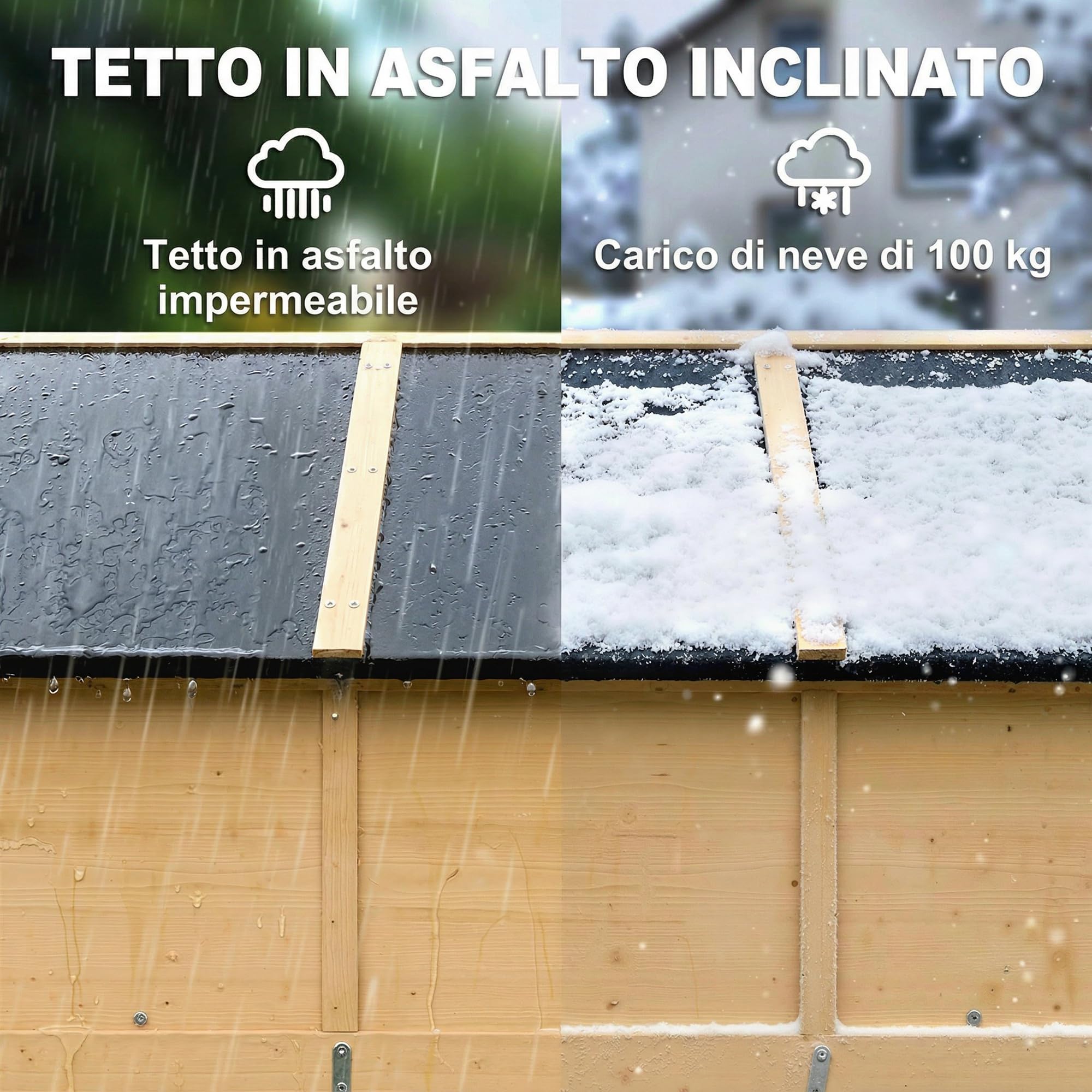 Outsunny Armadio da Giardino in Legno Abete Walk-in, Casetta Porta Attrezzi da Esterno con Tetto Inclinato Asfalto, 4 Finestre, 6 Ripiani, Prese d'Aria, Kit Antiribaltamento, 147x68x198cm, Color Legno