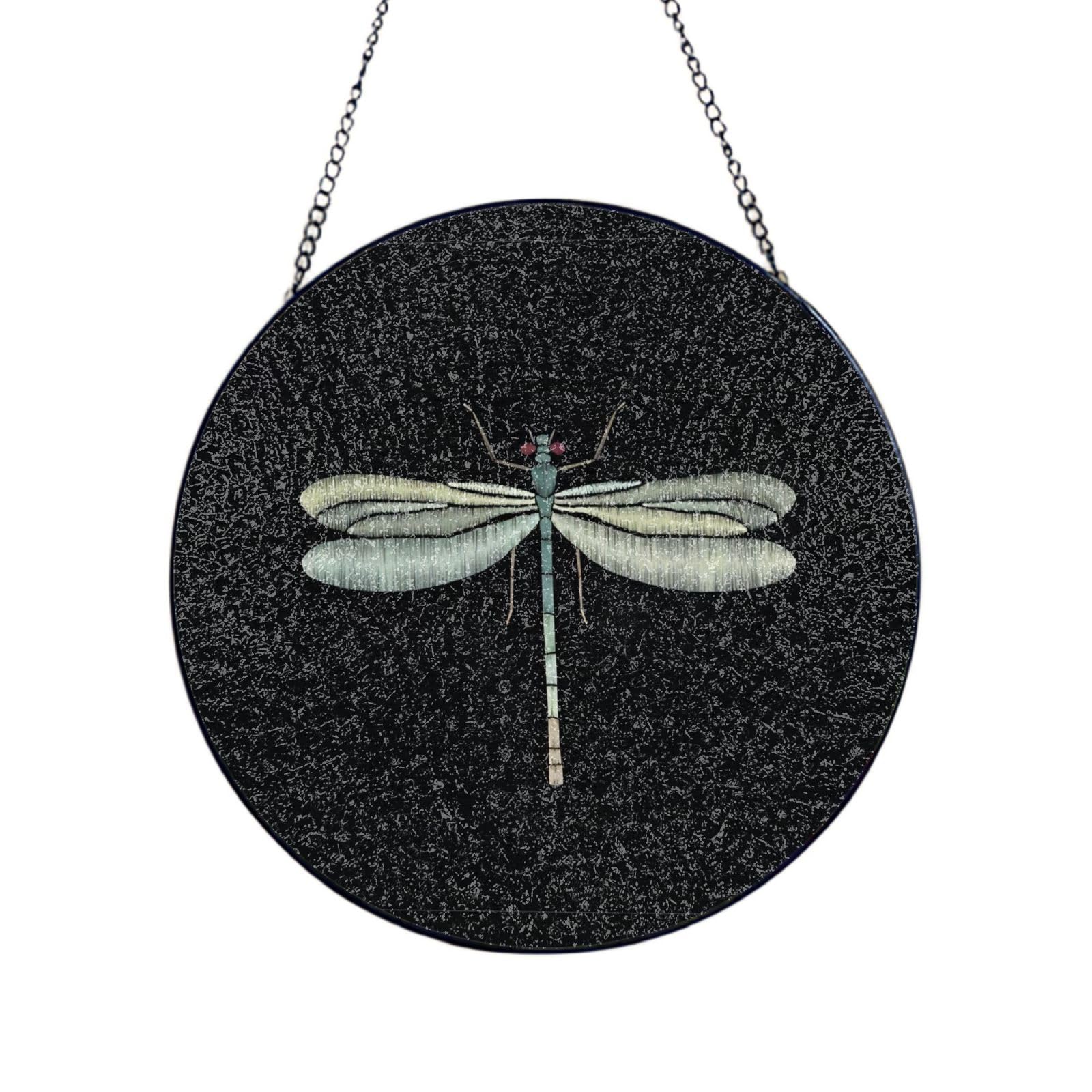 Phayah Dragonfly Black Print Stained Glass Window Hanging Suncatcher For Door Terrace Garden Home Decor Sun Catcher Birthday Gifts For Lovers Dad Mom 10in（25cm）