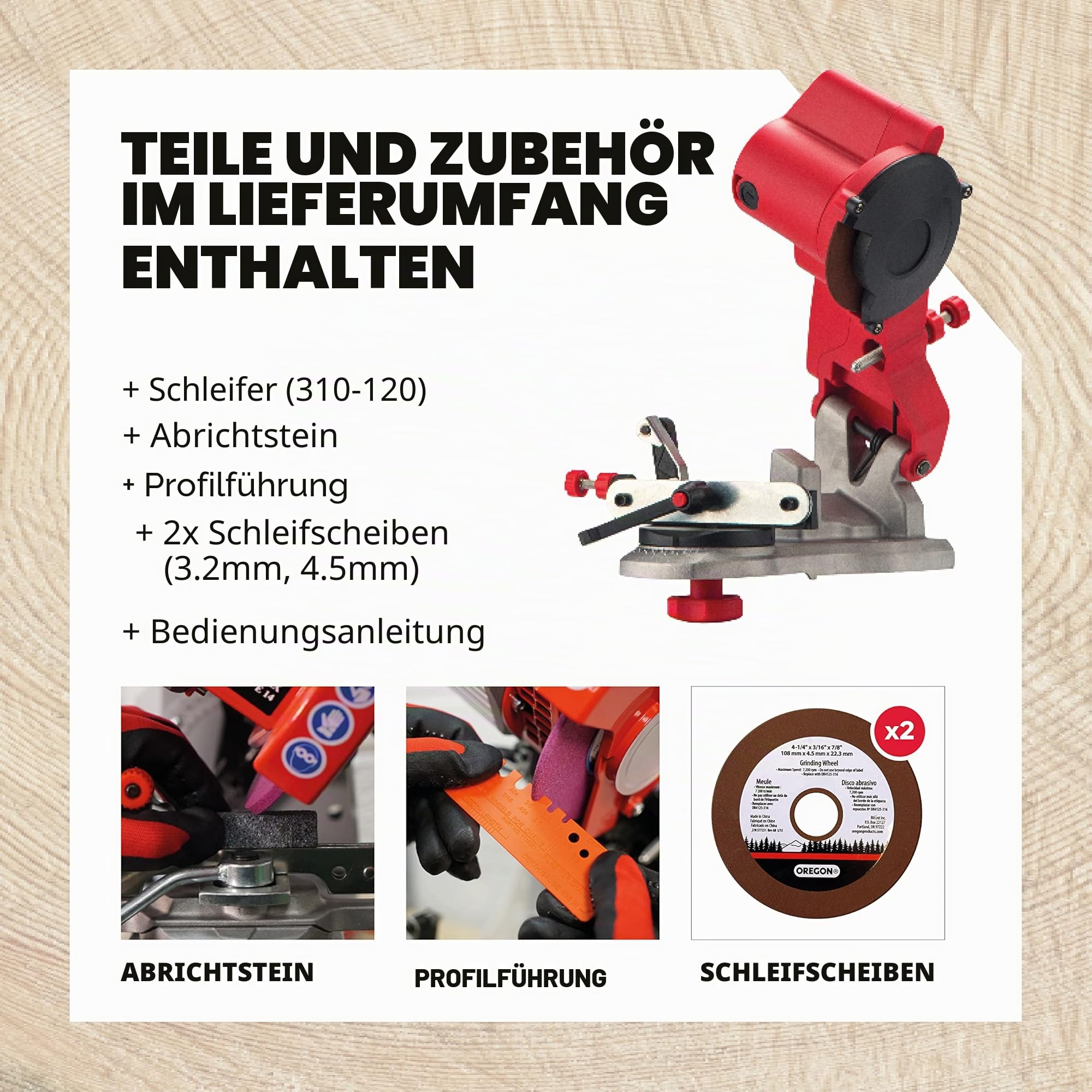 Oregon Compact 230 Volt Mini-Sägeketten-Schleifmaschine, Universeller Sägekettenschärfer für Alle Kettensägen-Ketten (310-230)