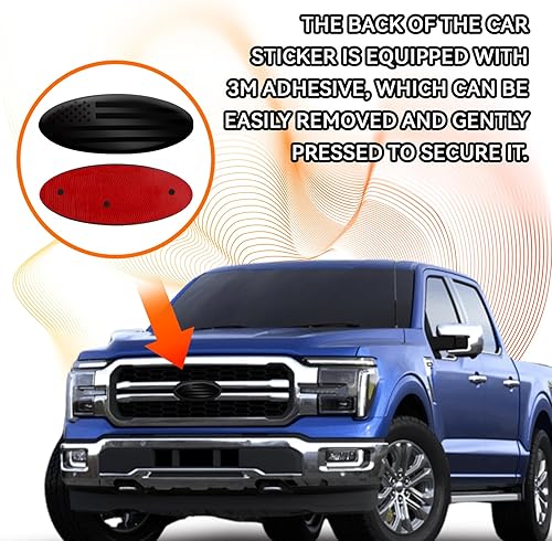 Miniatura 5 de Emblema para portón trasero para Ford F150 F250 F350 Bandera estadounidense negra de 9 pulgadas para emblemas de Ford, insignia ovalada de aluminio