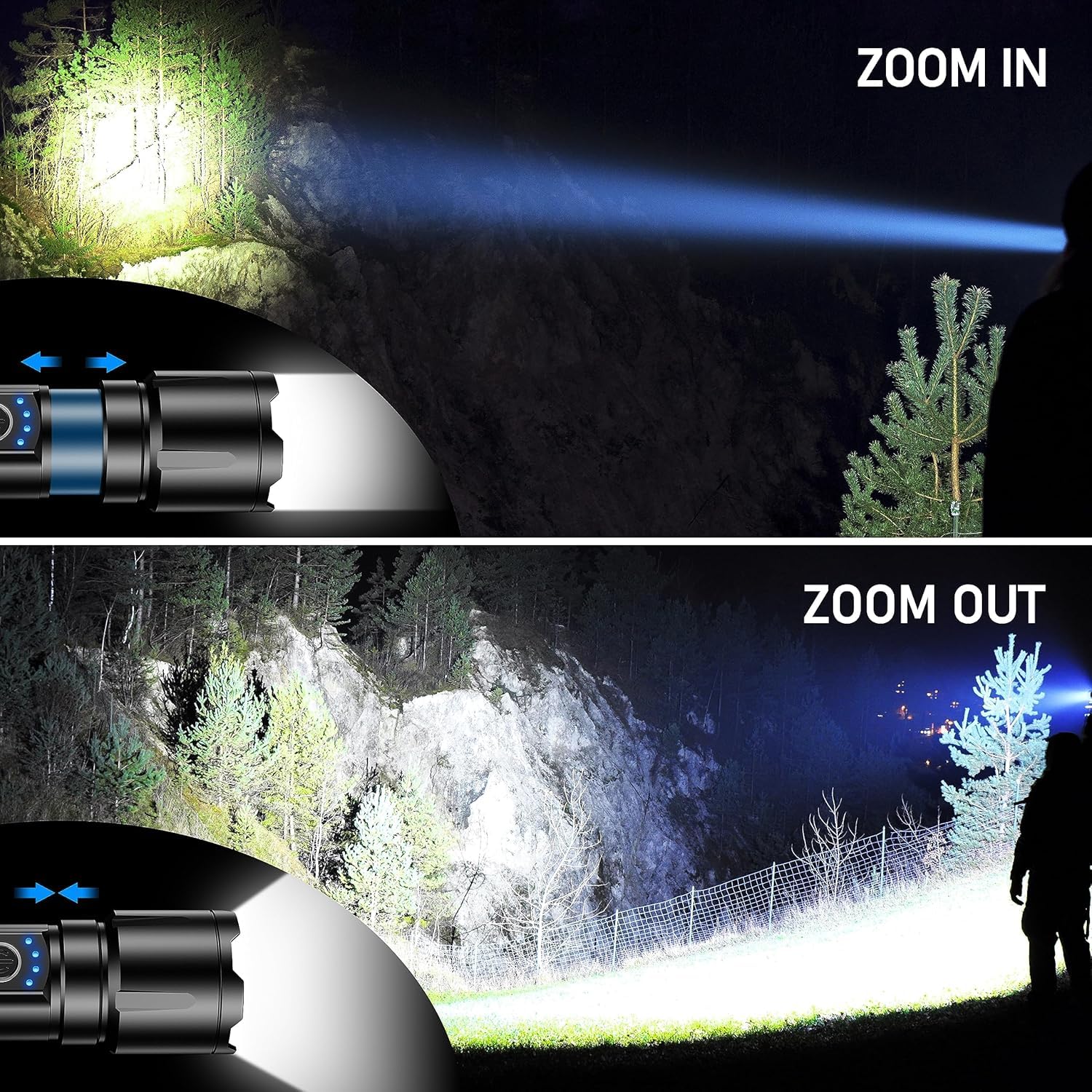 SWZEC Notfallpro Taschenlampe Weltweit Hellste LED – 100000 Lumen, Wasserfest, AluminiumWasserfest, Aluminium(Schwarze Ledertasche + Ba)