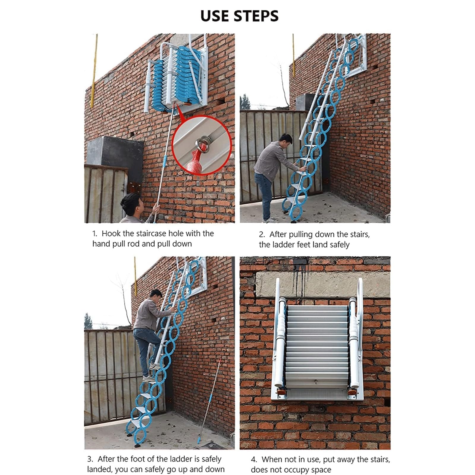 Schody strychowe składane schody strychowe schody loft uchwyt ścienny drabina loft drabina poddasza drabina teleskopowa schody sufit instrukcja z poręczami (2,1-2,6 m)