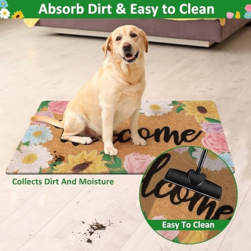 Miniatura 5 de CiyvoLyeen Tapete de bienvenida floral para interiores y exteriores, diseño de margaritas, girasol, tulipán, rosa, inauguración de la casa, porche,