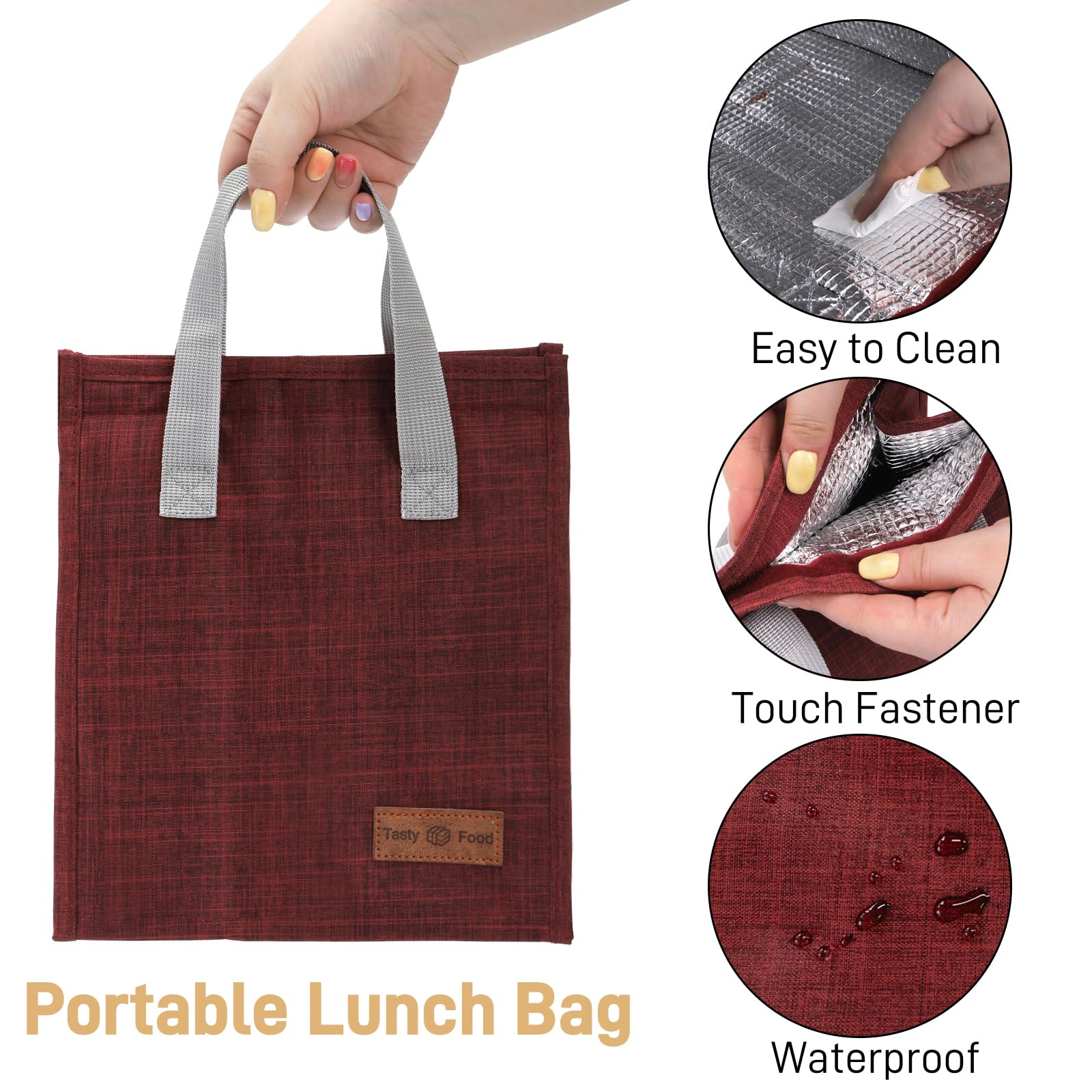 Lunch-Taschen, wiederverwendbar, isolierte Bento-Taschen, große Tragetasche, Lunchbox für Damen und Herren, wasserdichte Kühltasche mit Aluminium für Büro, Arbeit, Picknick, Strand, Reisen