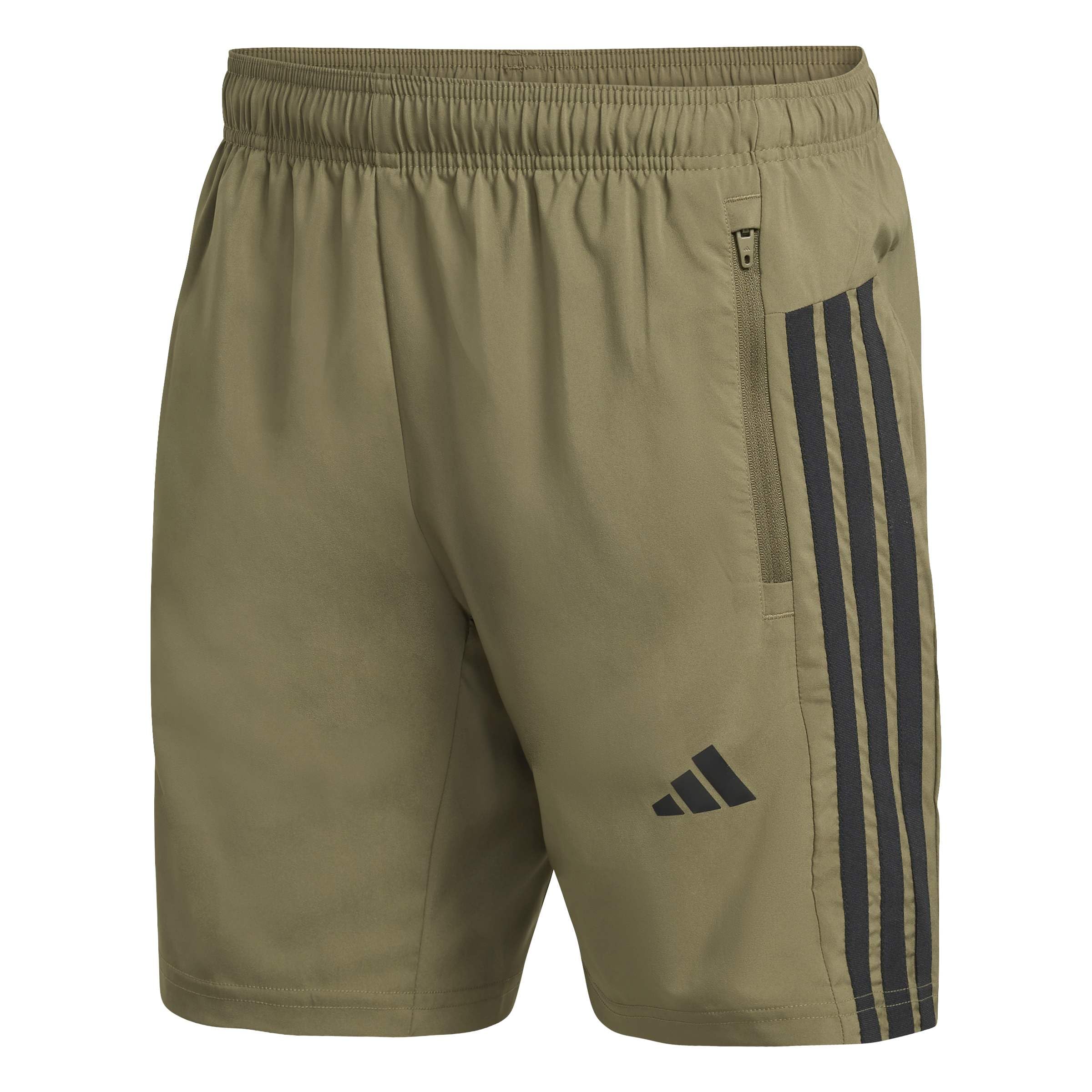adidas Men's Workout Essentials Base 3 Stripes Woven Short Shorts, Olive strata/Black, XXL
