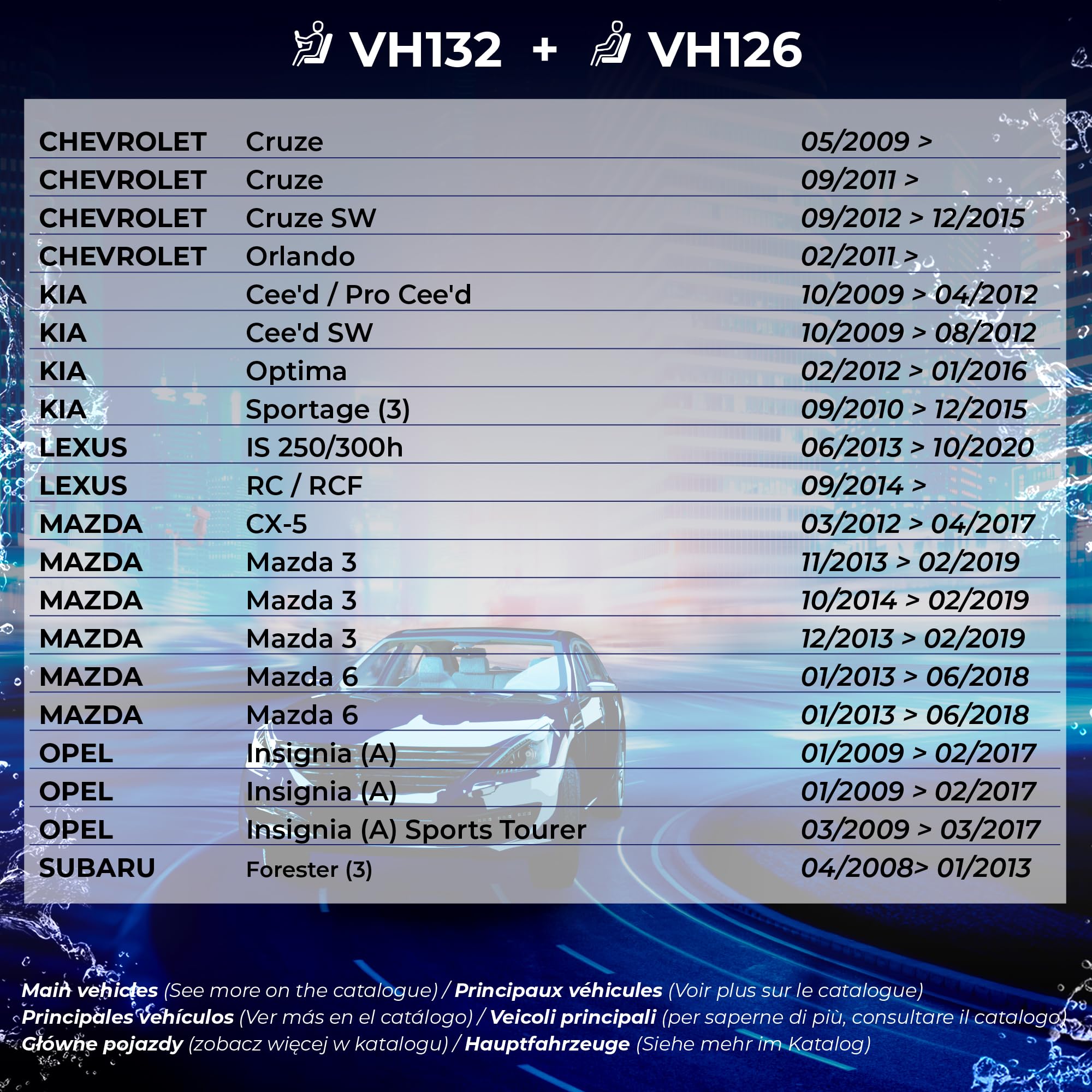 VALEO Silencio - Kit de Escobillas Limpiaparabrisas Híbridas de Repuesto para Equipo Original Premium para todas las Estaciones VH132 + VH126 - Frontales - Longitudes: 600mm + 450mm - 574732 + 574726