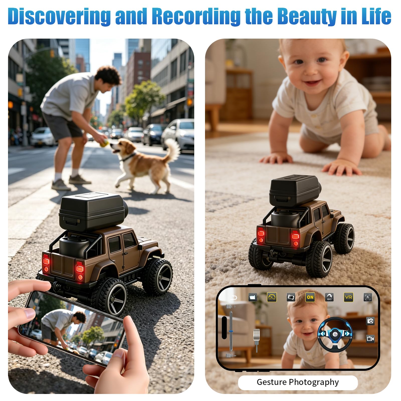 Coche Teledirigido con HD Cámara,2,4 GHz RC Truck, Control de Aplicación | Transmisión WiFi de Fotos, 2 Modos de Velocidad, Cámara Extraíble, Cuerpo de Aleación, para Niños y Adultos