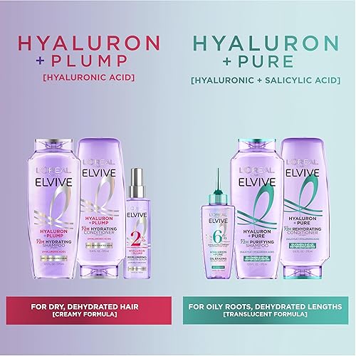 Miniatura 9 de L'Oreal Paris Elvive Hyaluron + Pure 72H Acondicionador rehidratante para cabello graso, acondicionador para cabello con ácido salicílico y ácido