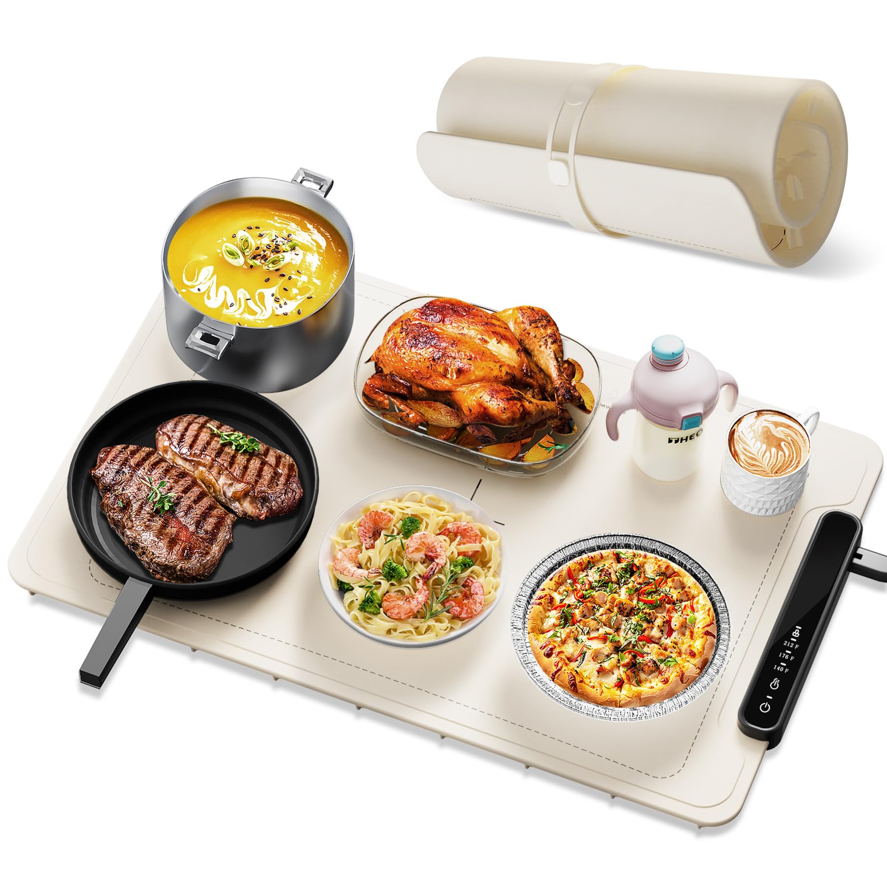 Electric Warming Tray - Foldable Food Warmer for Parties Features 3 Modes & Fast Heating, Premium Silicone Nano-Material, Hot Plate for Buffet, Family