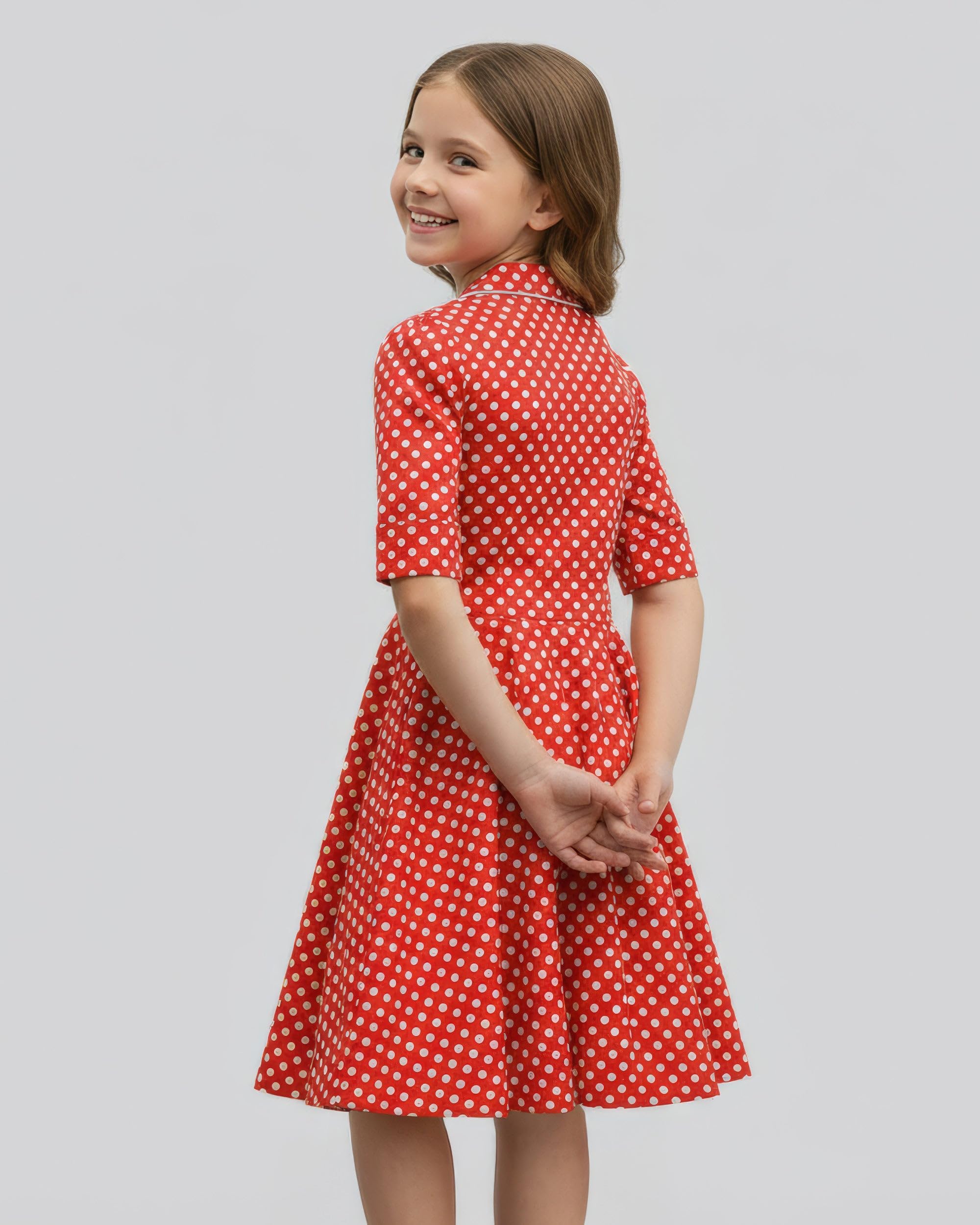 BlackButterfly Vestido Niña Sabrina Lunares | Falda Circular, Manga Corta con Vuelta, Cuello Camisero, Botonadura Funcional, Forro Interior, 3-14 Años