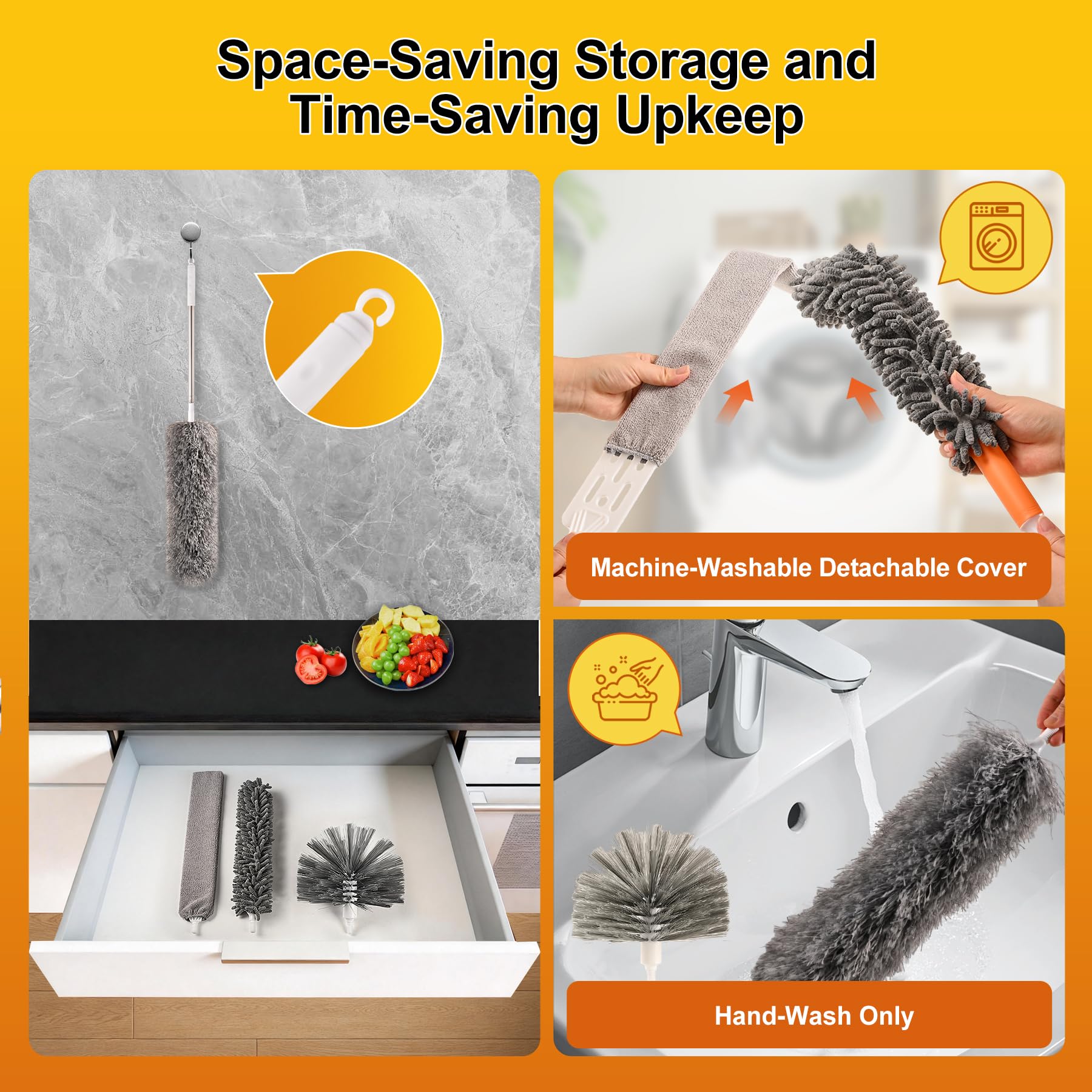 Tiumso Plumero de microfibra 5 en 1, plumero para limpieza, plumero con poste de extensión de 100 pulgadas, plumero de telaraña, plumero de microfibra para techos altos y ventiladores, persianas,