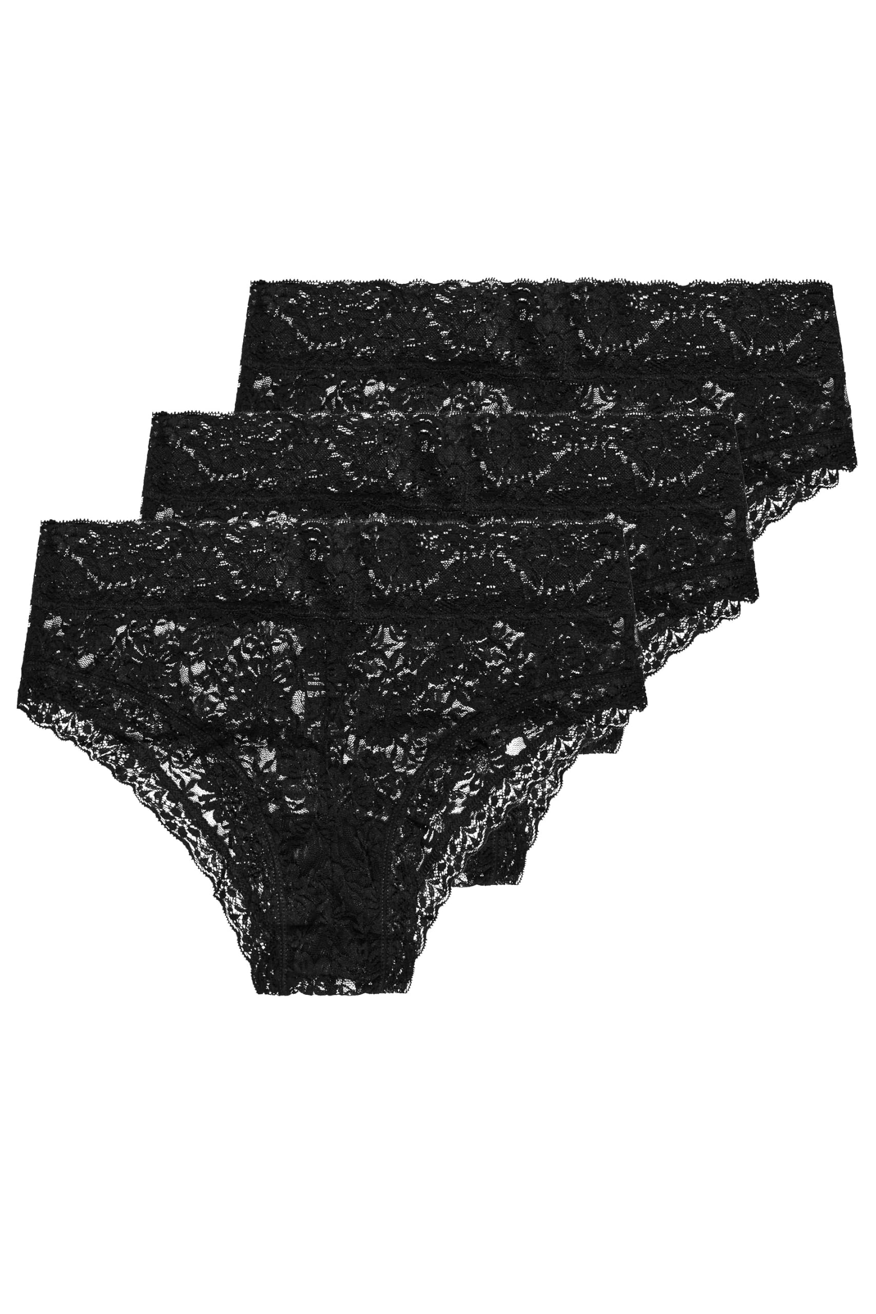 Yours Women's Black 3 Pack Lace Brazilian Briefs In | : 22/24