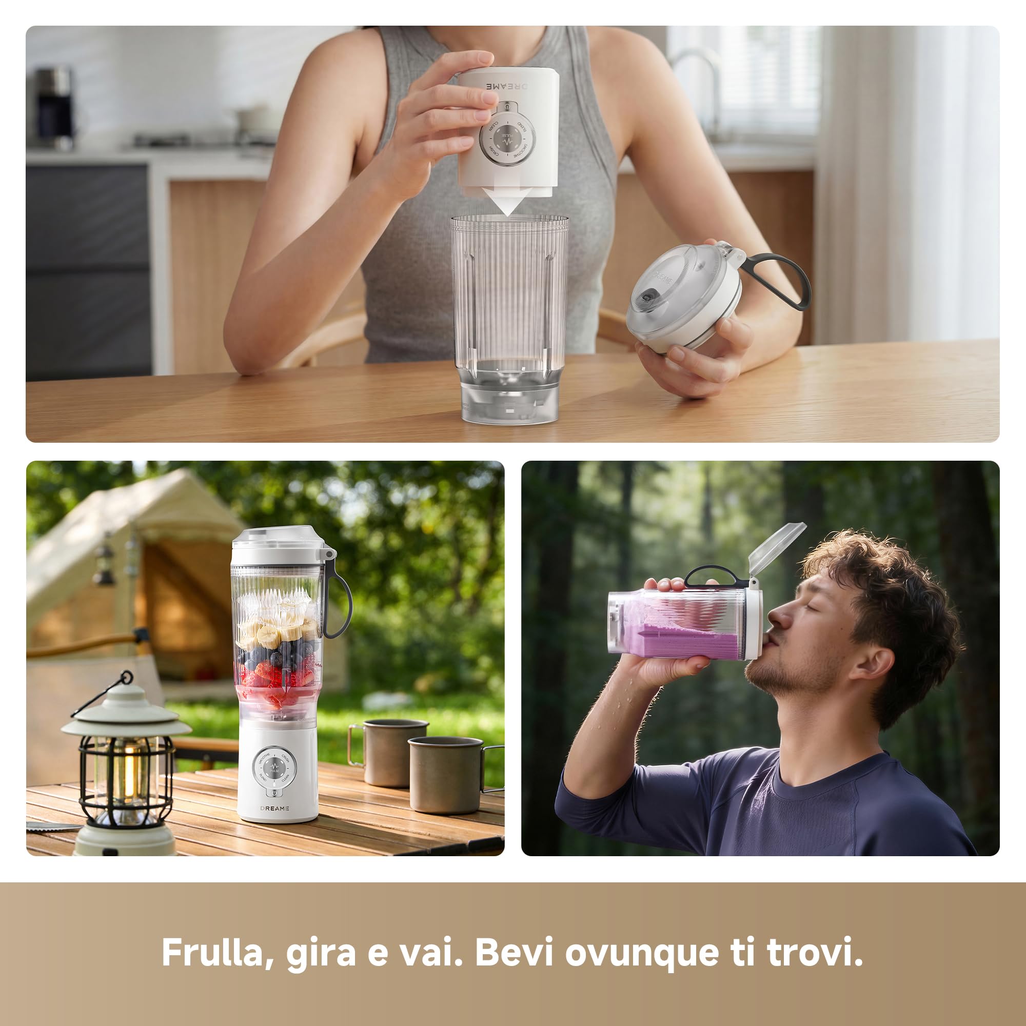 DREAME PortFresh Frullatore Portatile, Base Rimovibile, Ricarica Rapida, Bicchiere 880 ml Senza BPA (Capacità 500 ml), 5 Funzioni Preimpostate, Modalità di Autopulizia,Lavabile in Lavastoviglie,Bianco - 3