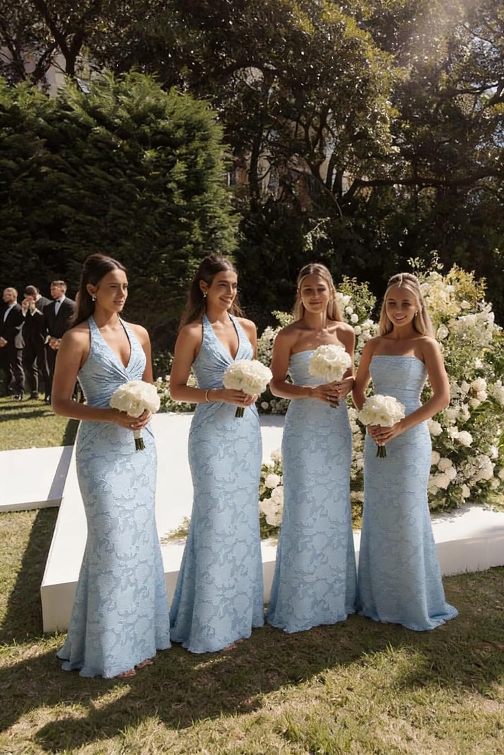 Floral Lace Halter Bridesmaid Dresses for Women Long Formal Wedding Guest Dress Evening Gowns