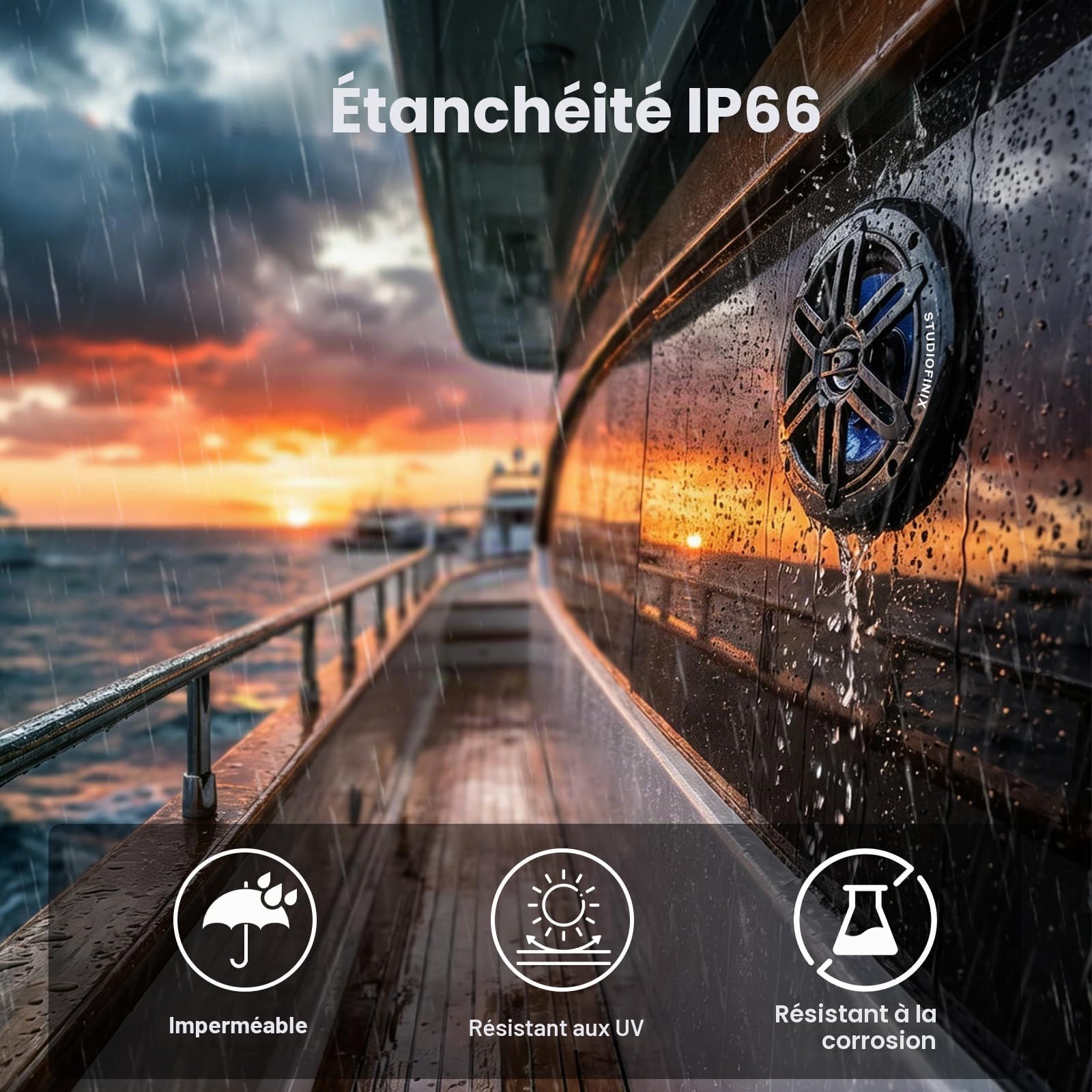 Enceintes Marines STUDIOFINIX 5,25 Pouces, 500 W, avec éclairage LED - Enceintes 2 Voies résistantes aux intempéries, idéales pour Les Bateaux, Les quads et Les UTV (Paire, Noir)