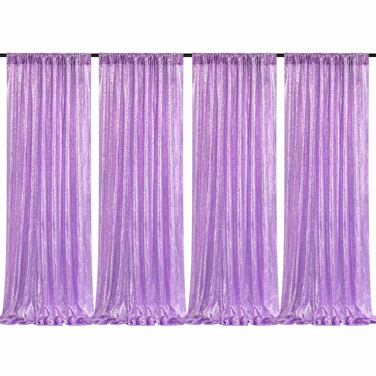 B-COOL Lavender Sequin Backdrop Curtain Lilac Glitter Backdrop 4 Panels 2ftx8ft Light Purple Sparkly Curtains for Wedding Birthday Prom Background