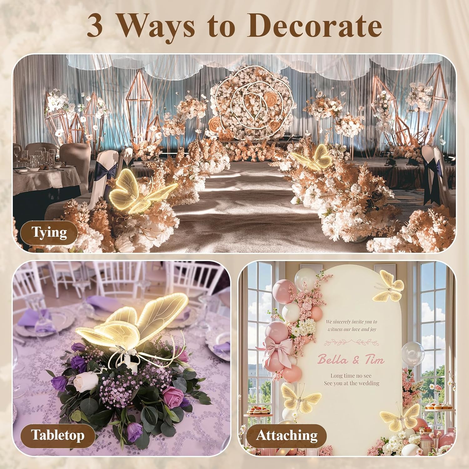 LED Moving Butterfly Light Decoration: Electric Wings Lamp for Wedding - Light Up Table Centerpiece & Wall Decor with Movement - Tying for Birthday Cake Party Baby Bridal Shower Christmas Tree