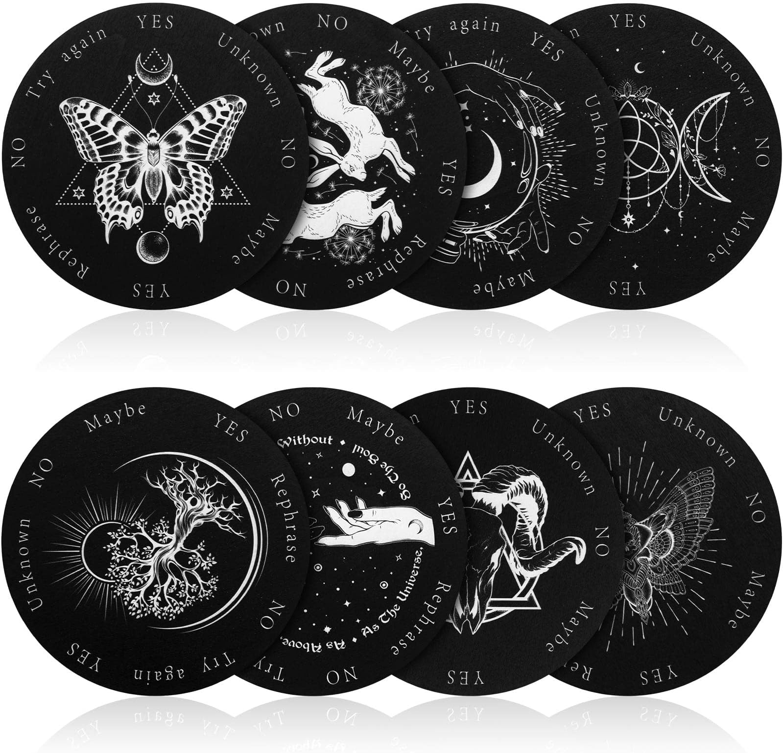 8 Pack Pendulum Board for Divination Dowsing Board Divination Metaphysical Message Witch Wooden Board Wiccan Decision Making Pendulum Kits for Beginners, 6 Inch (Classic Style)