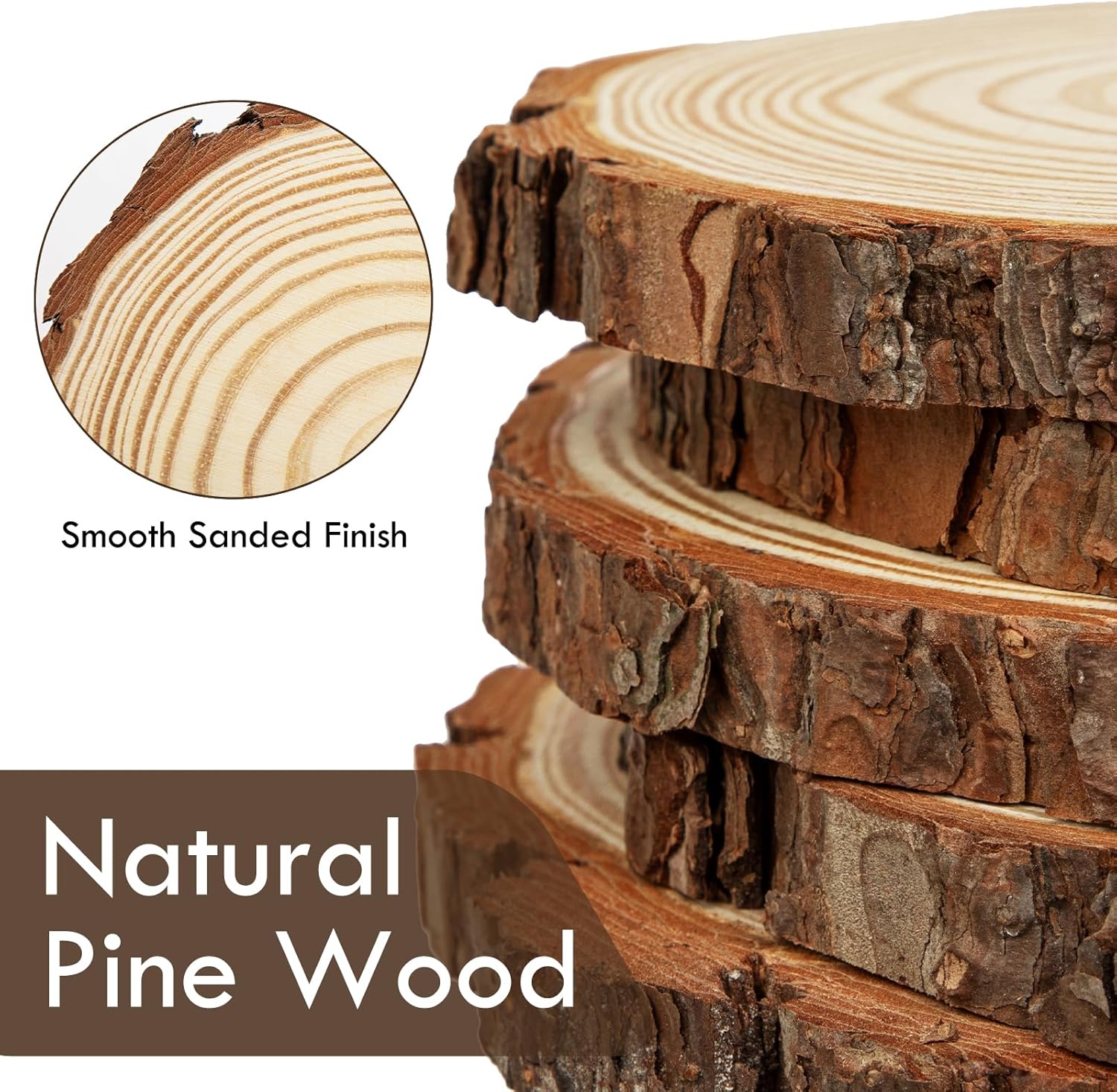 Large Unfinished Natural Wood Slices - 6 Pcs Natural Round Discs Rustic Wood Slices 9-9.8 Inch Wooden Tree Bark Discs for DIY Crafts Centerpieces Table Base Decoration Wedding Ornaments Coasters