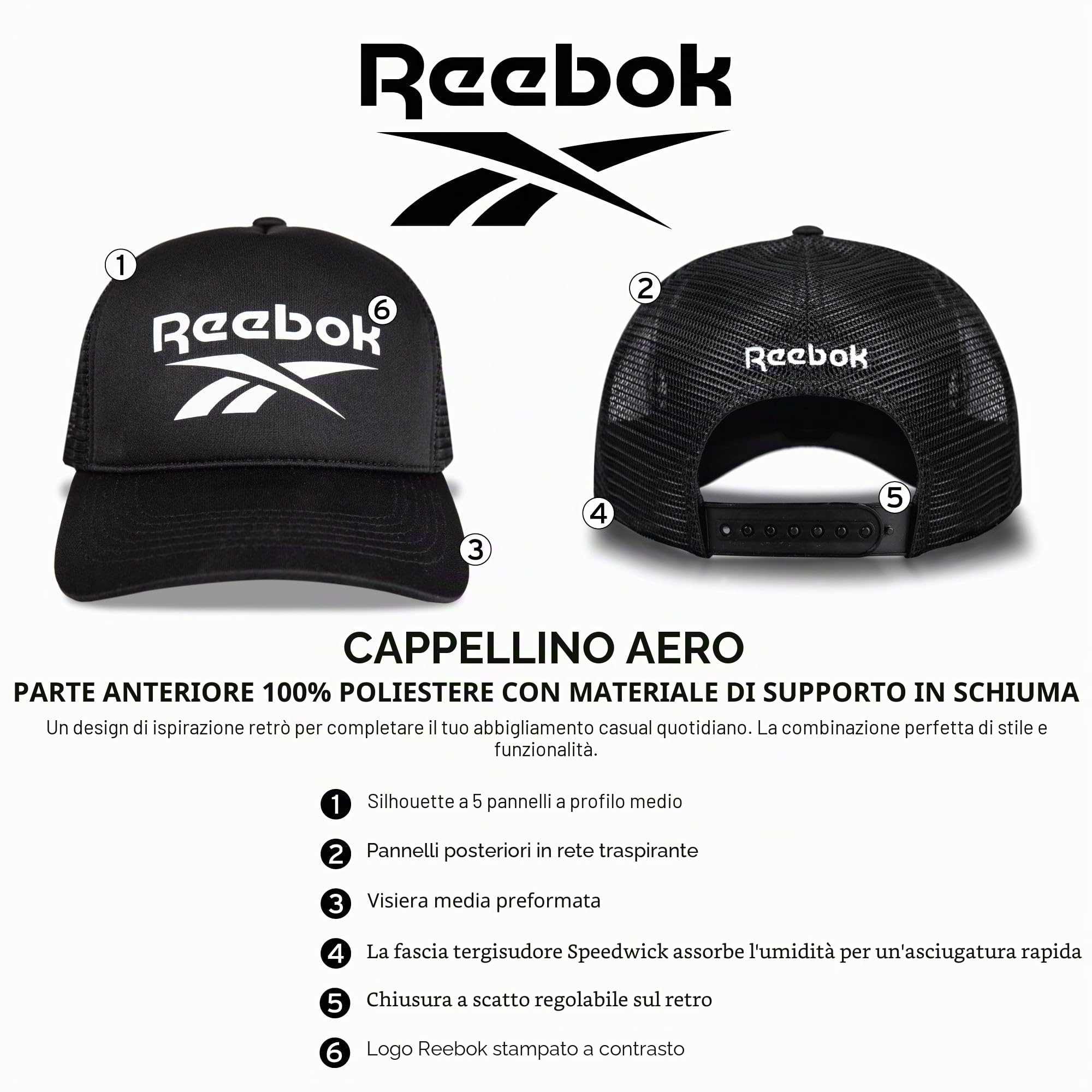 Reebok - Cappellino Aero, Cappellino da Baseball Unisex - Adulto