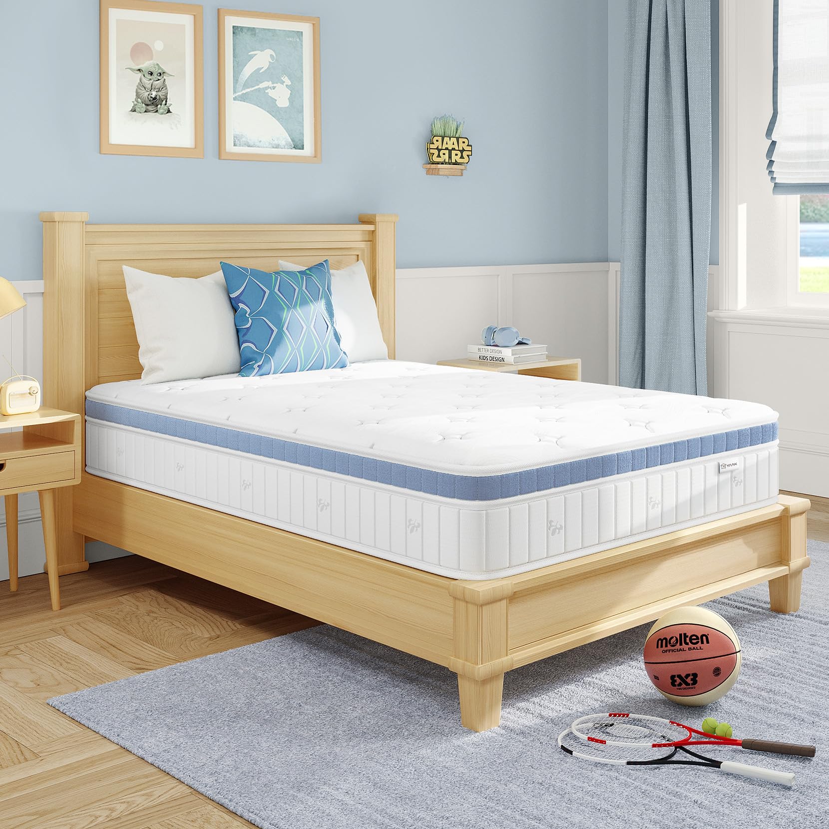 Yaak Twin Mattress 10 Inch, Hybrid Mattress in a Box Twin Size, Individual Pocket Spring Single Bed Mattress with Breathable Memory Foam, Pressure Relief, Medium Firm Twin Size Mattress 75"x39"x10"