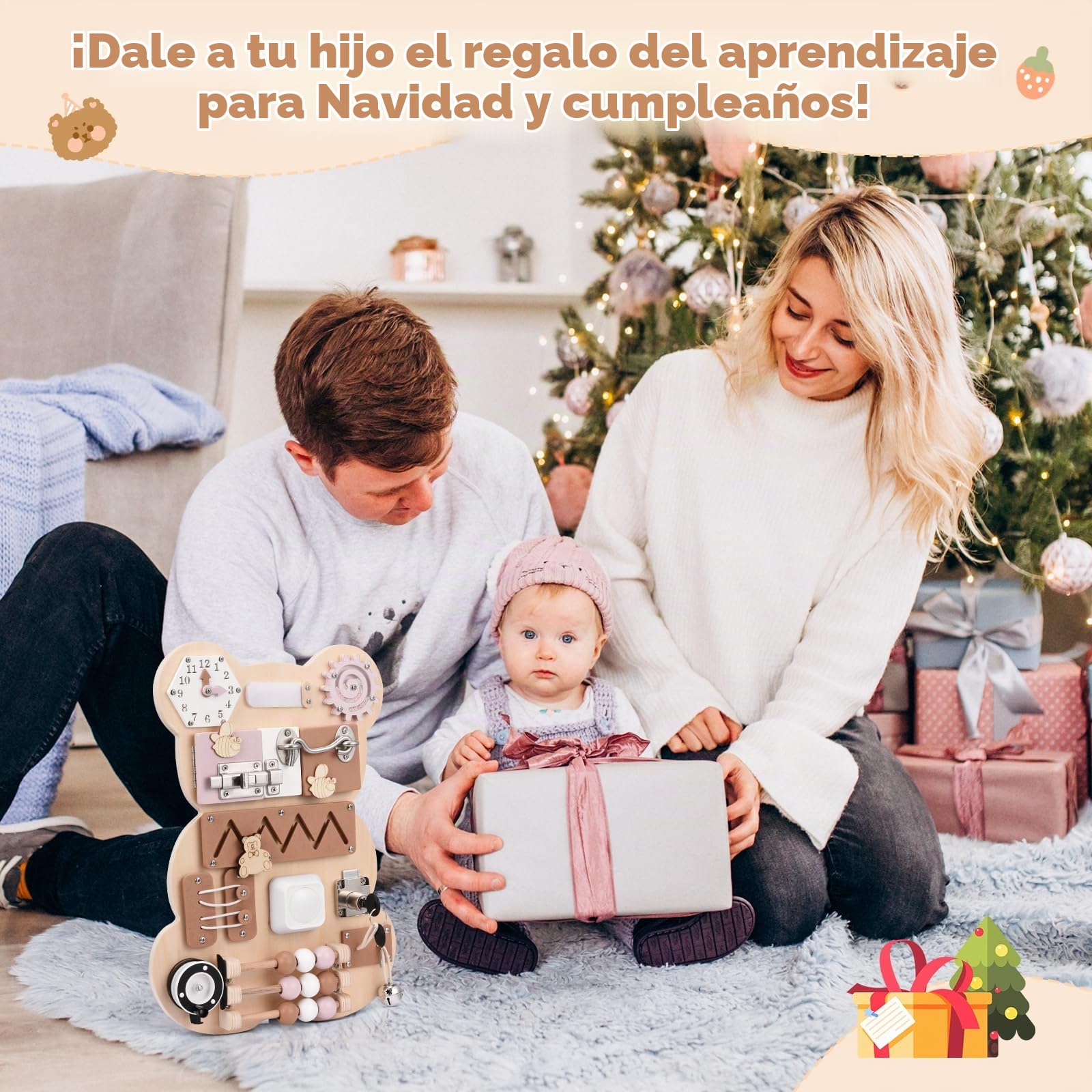 Busy Board Montessori Tablero de Actividades Montessori 12 in 1 Tablero Ocupado para Niños Juguetes sensoriales de Madera para Habilidades Motoras Básicas para Niñas y Niños de 1-6 años