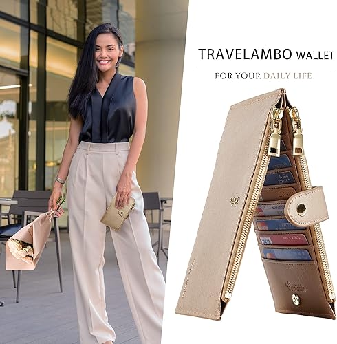 Miniatura 5 de Travelambo - Billetera con interferencia de radiofrecuencia (RFID) para mujer, tamaño grande, plegable, para varias tarjetas, con cremallera