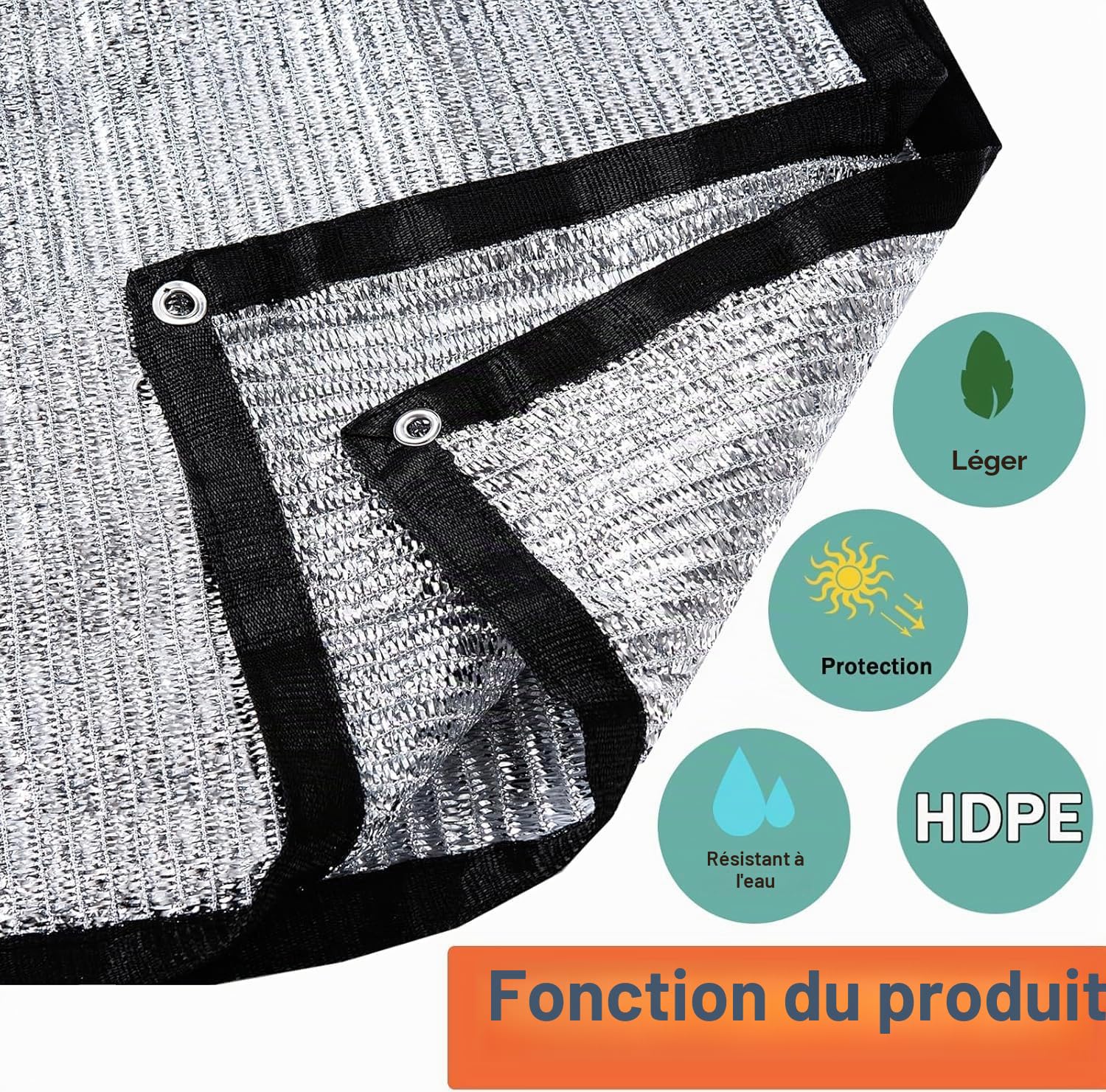 Toile d'ombrage 85 % aluminium - 3 x 3 m - Réfléchissante en maille avec œillets - Pare-soleil pour jardin, terrasse, serre, animaux domestiques, voiture, extérieur