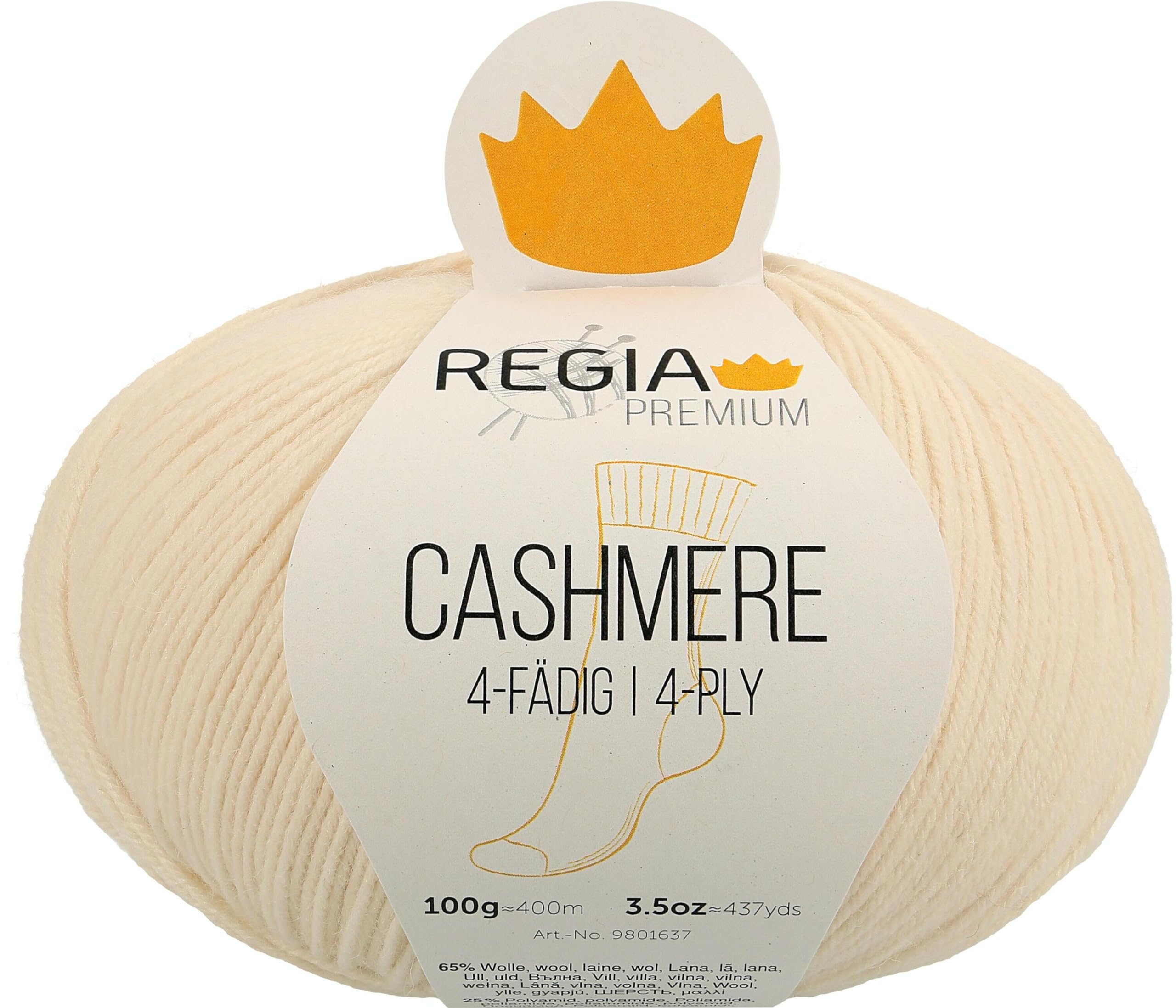 REGIA Sockengarn Cashmere 4-fädig – PREMIUM, Vanilla (00003)