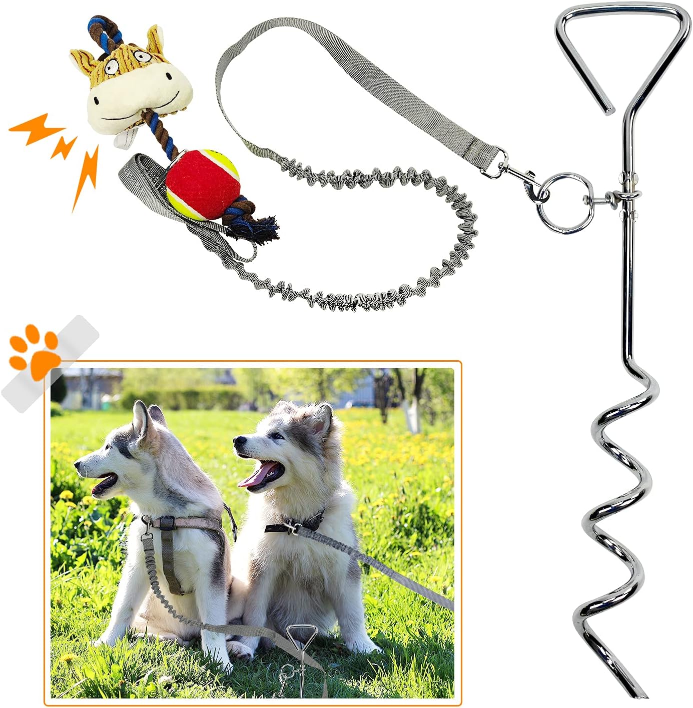 JHTOPJH Dual-Purpose Dog Tie Out Outdoor Dog Toys, Dog Tug Toy Rope for Outdoors Exercise Encourages Natural Hunting Instinct Dog Leash…