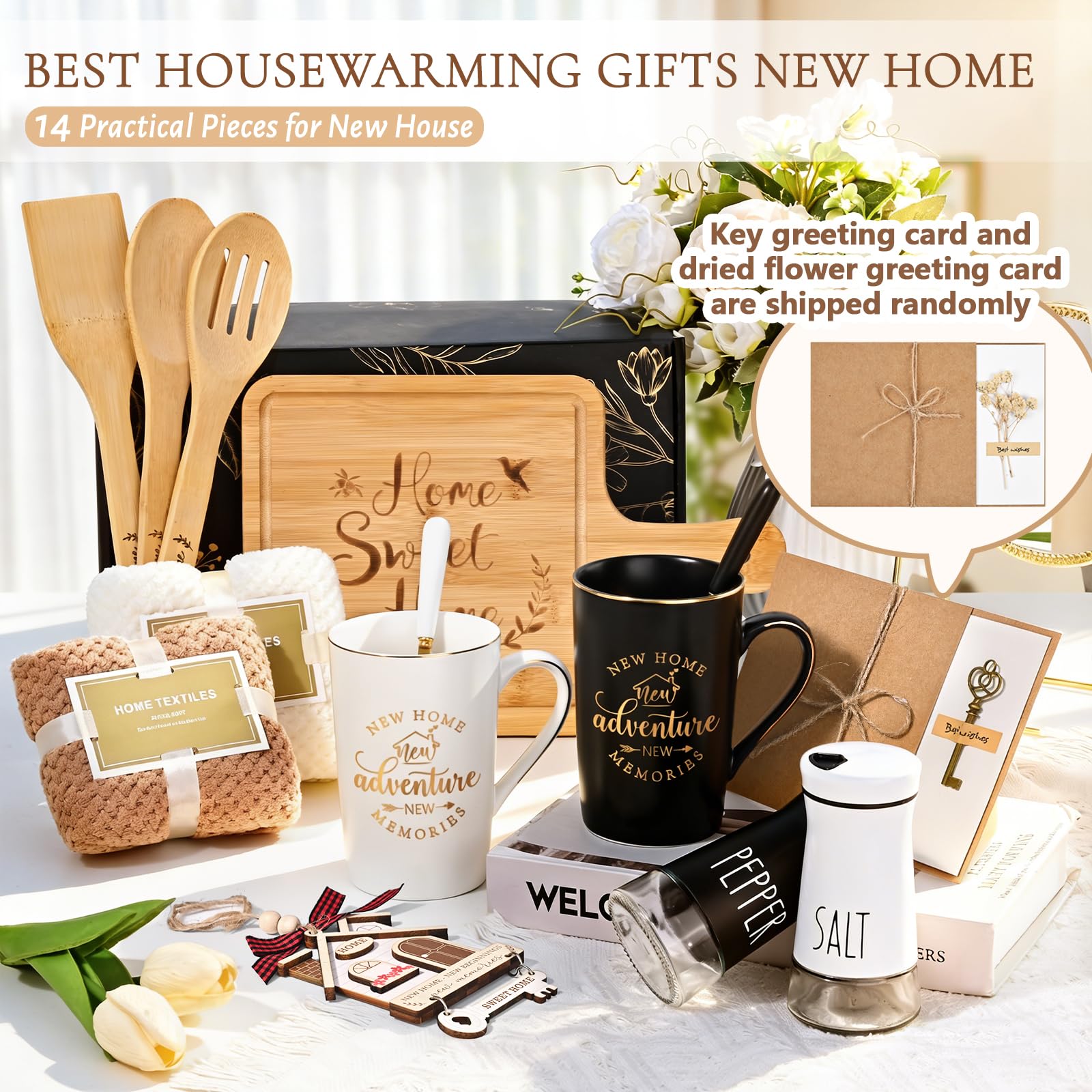 Maustic House Warming Gifts New Home, 14 Pcs New House Gift Basket, Housewarming Present for Homeowners Couples Women, Closing Gifts for Home Buyers