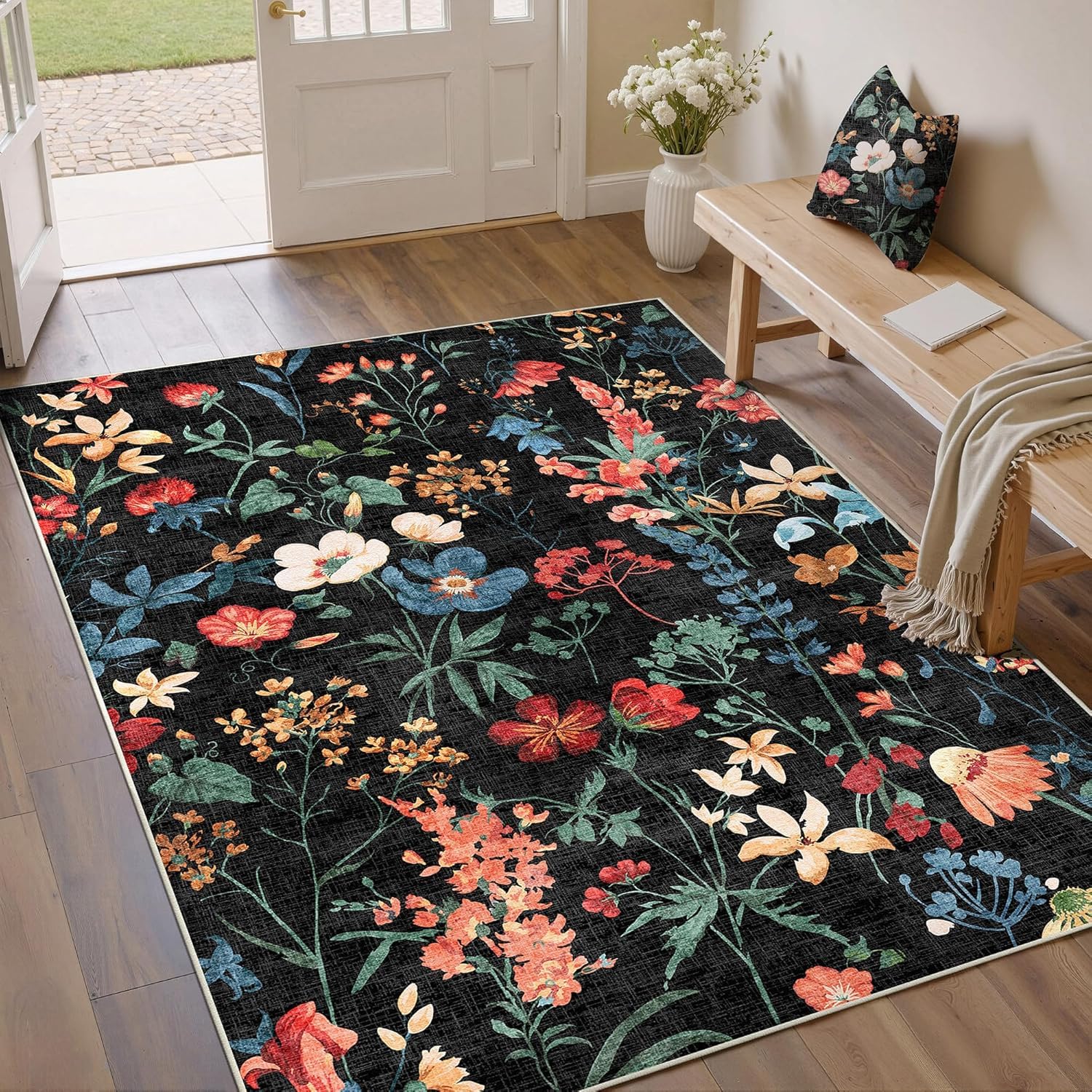 HUGEAR Vintage Teppich Wohnzimmer Wohnzimmerteppich Waschbarer rutschfest Teppiche Carpets Schlafzimmer Rug Esszimmer Büro Kinderzimmer Waschküchen Rugs Kurzflor Carpet