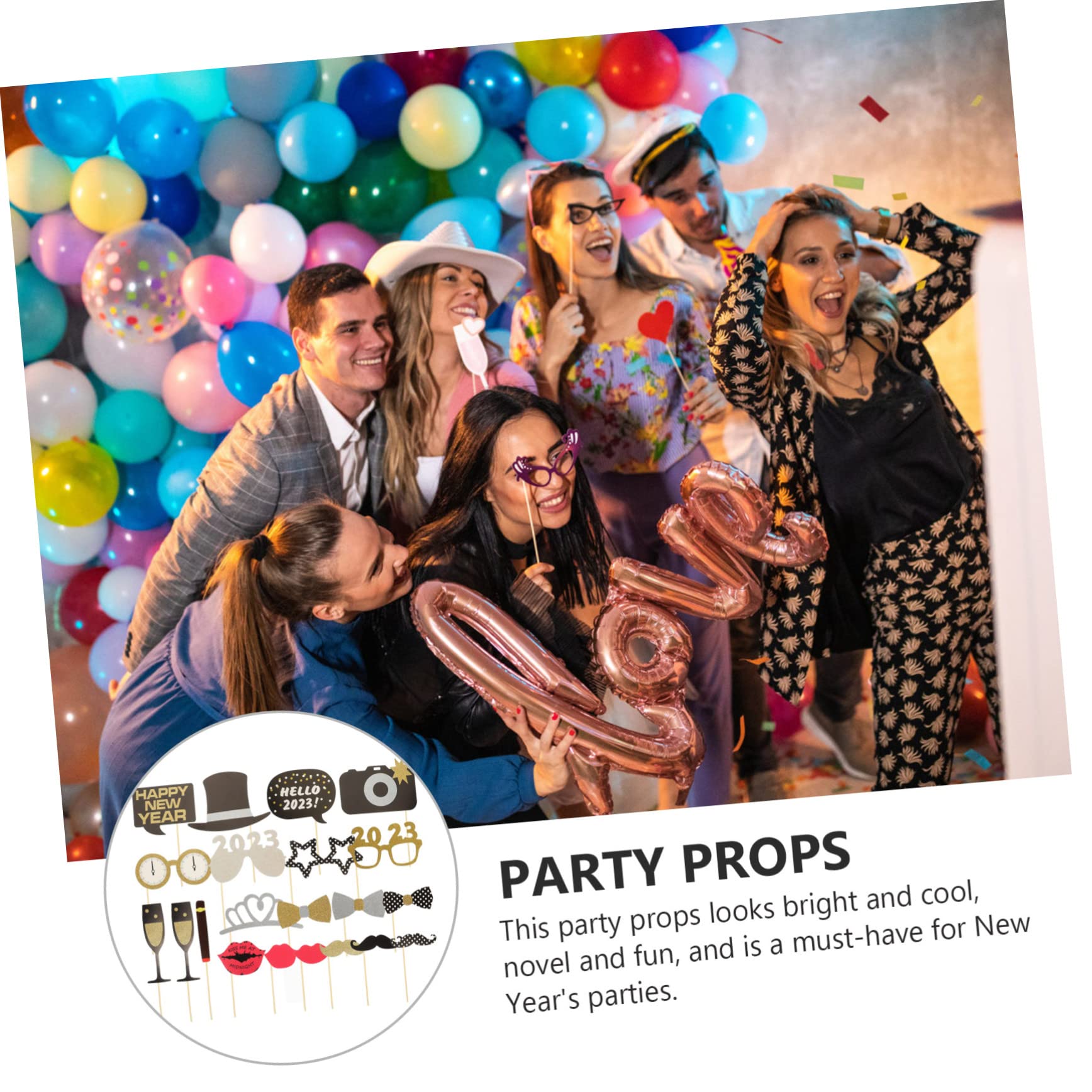 TOPBATHY 4 Sätze -Requisiten für das Neue Jahr Requisiten für die Silvesterparty Silvester Requisiten Fotografie zubehör Photography Accessories weihnachtsdeko Papier