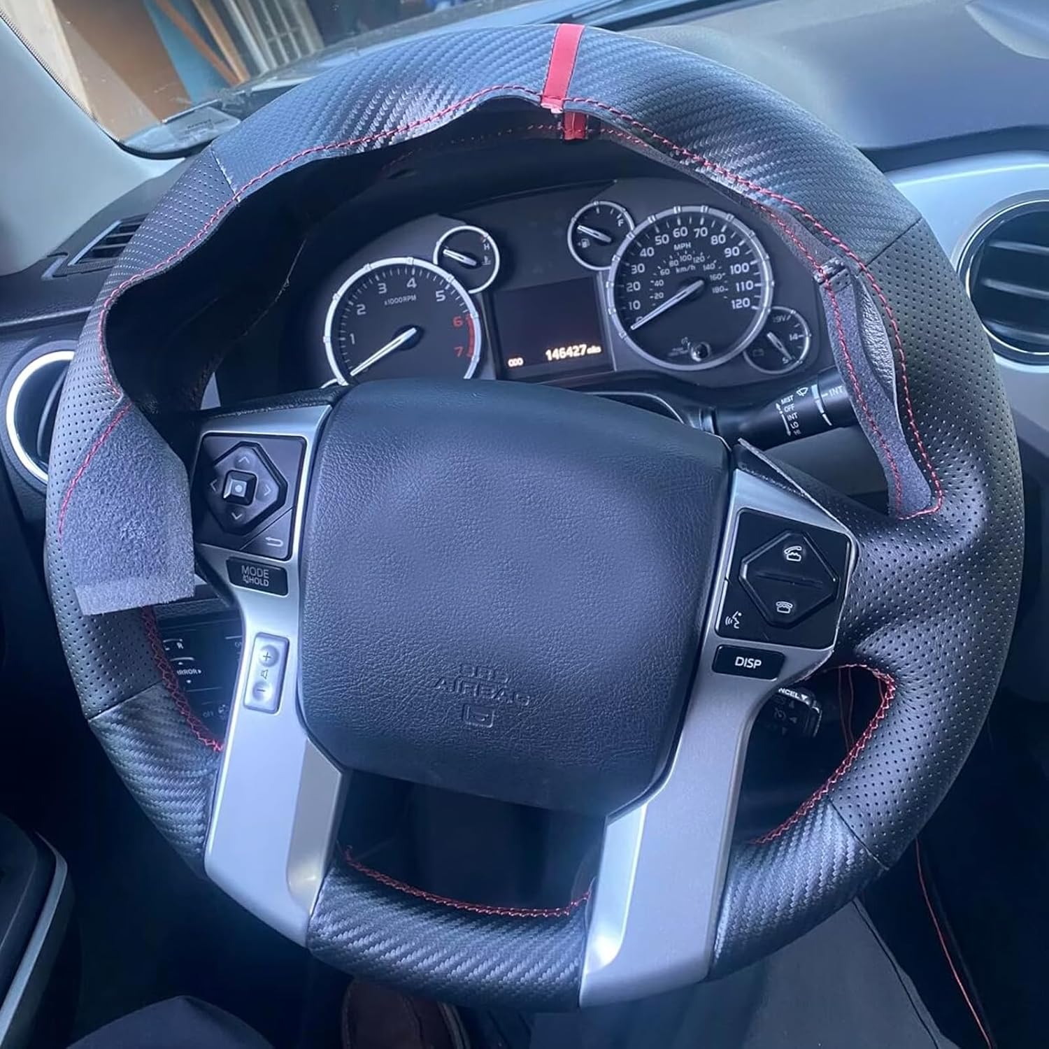 Carbon Fiber Steering Wheel Cover for Toyota Tacoma 2012-2023/Tundra 2014-2021/ 4Runner 2010 2011 2012 2013 2014 2015 2016 2017 2018 2019 2020 2021 2023/ Sequoia 2014-2023 Accessories