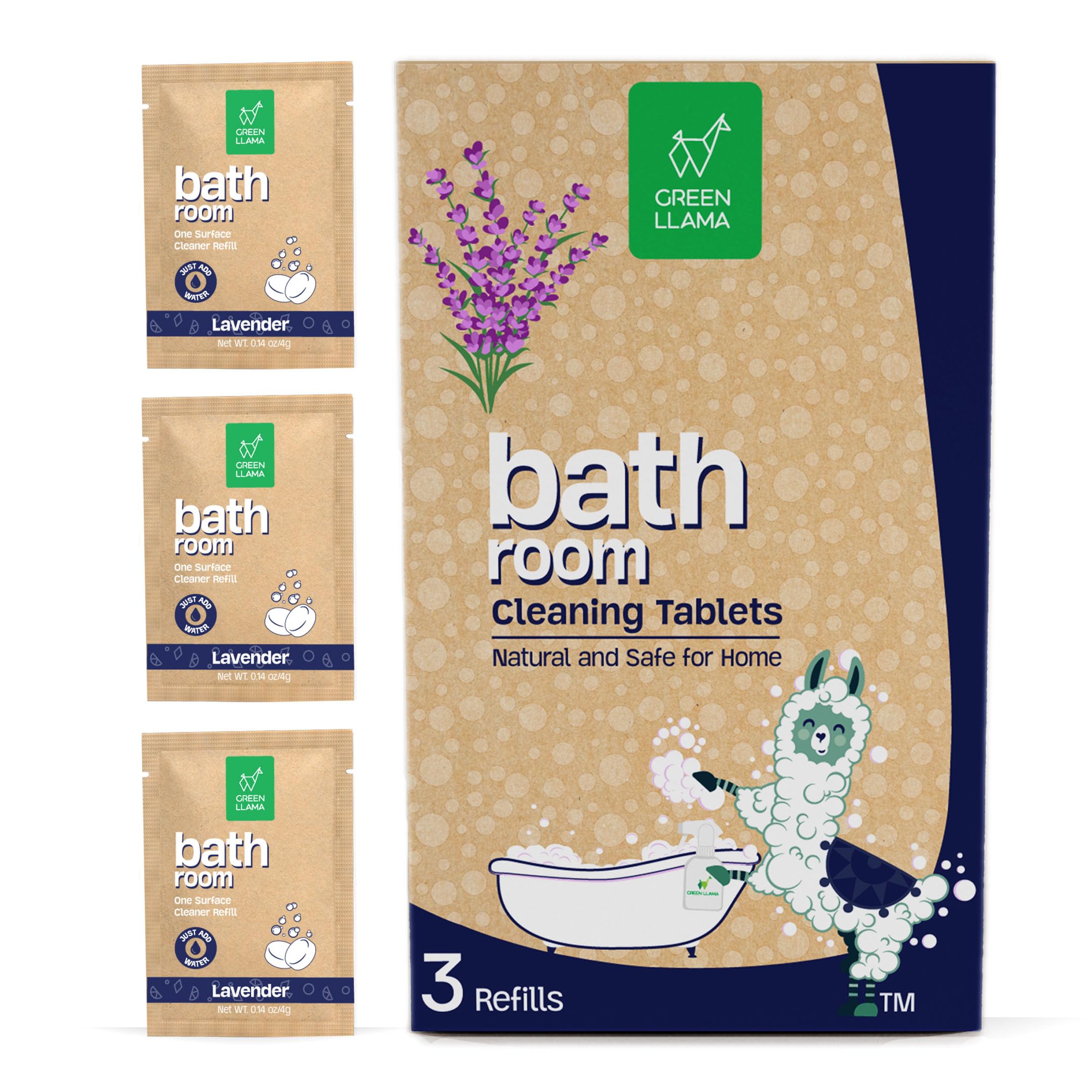 Green Llama Bathroom Refill 3-Pack - Certified Compostable Packaging, Natural Cleaning Solution for Bathrooms - Eco-Friendly and Sustainable
