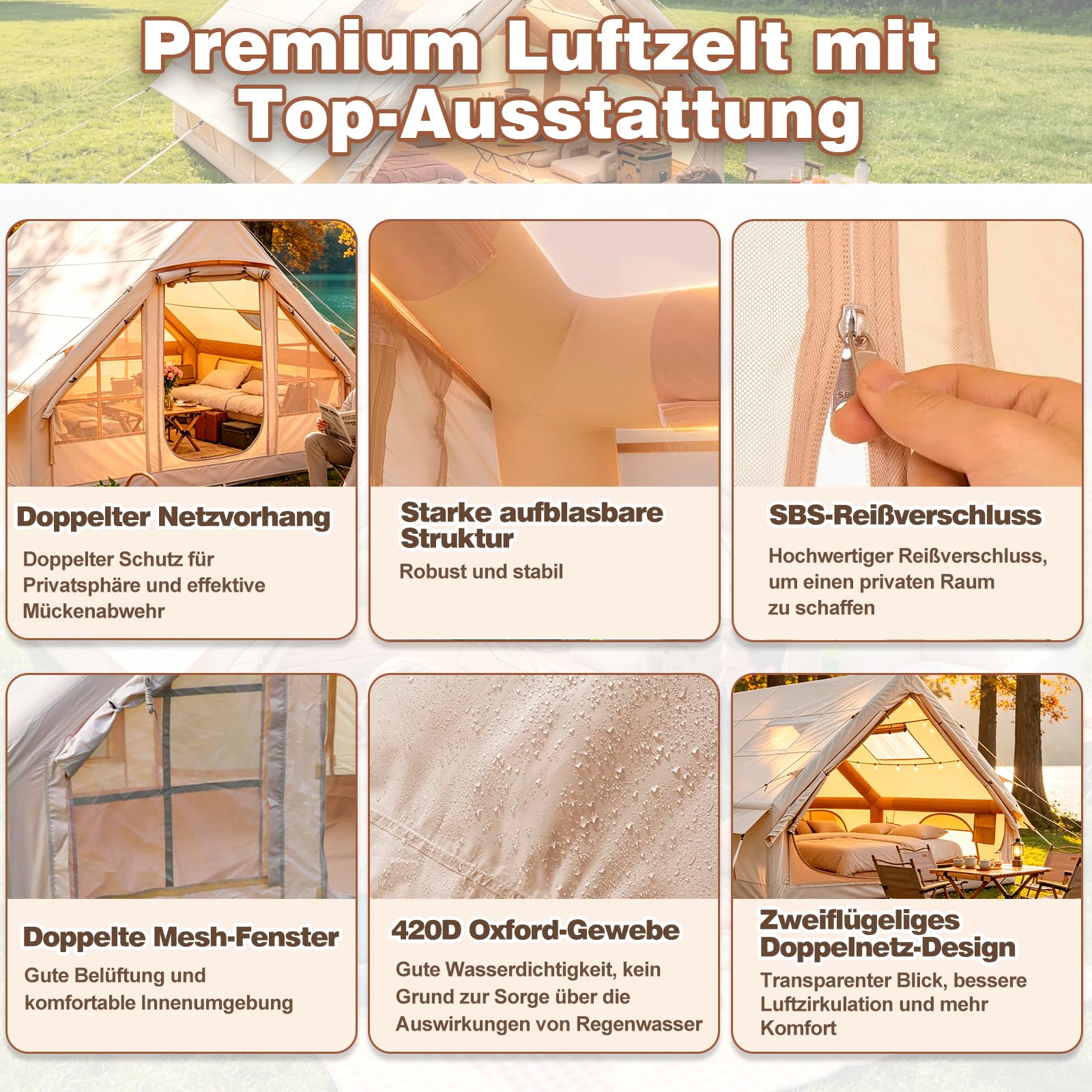 Tienda de campaña hinchable Oxford 420D 400x300x210 cm 4-10 personas resistente al agua 3000 mm UV50+