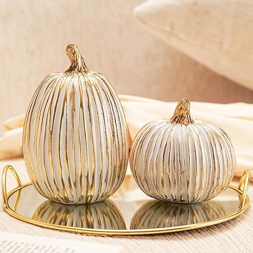 DN DECONATION White and Gold Fall Pumpkin Decorations Thanksgiving Table